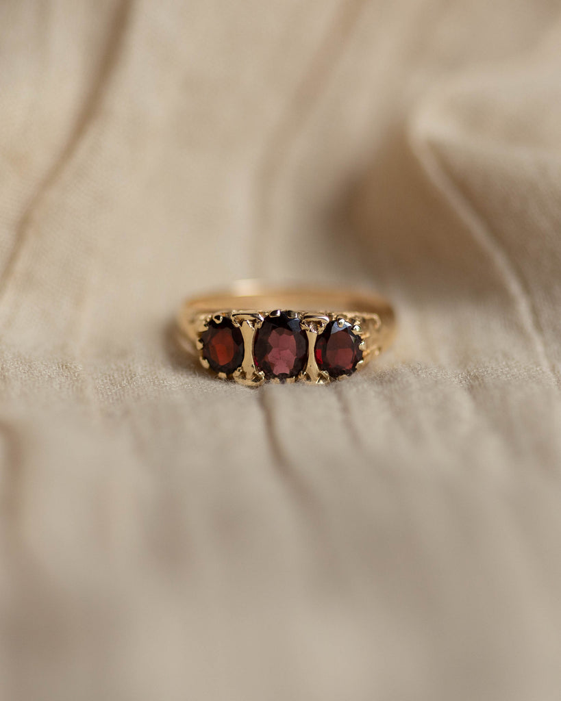 Harriet 1975 Vintage 9ct Gold Garnet Trilogy Ring