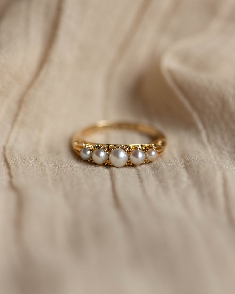 Gretchen 1907 Antique 18ct Gold Five Stone Pearl Ring
