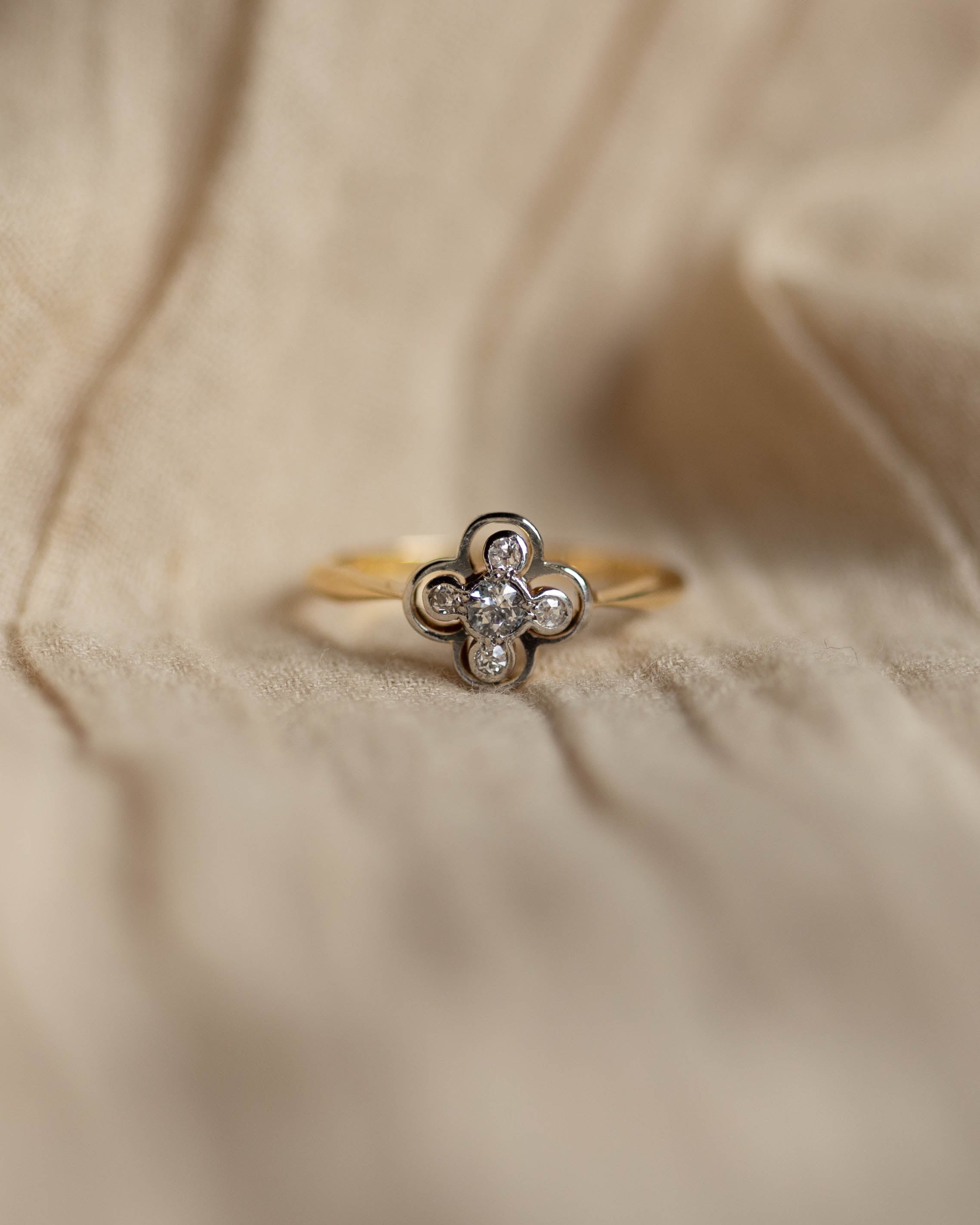 Filomena Antique Art Deco 18ct Gold Diamond Quatrefoil Ring