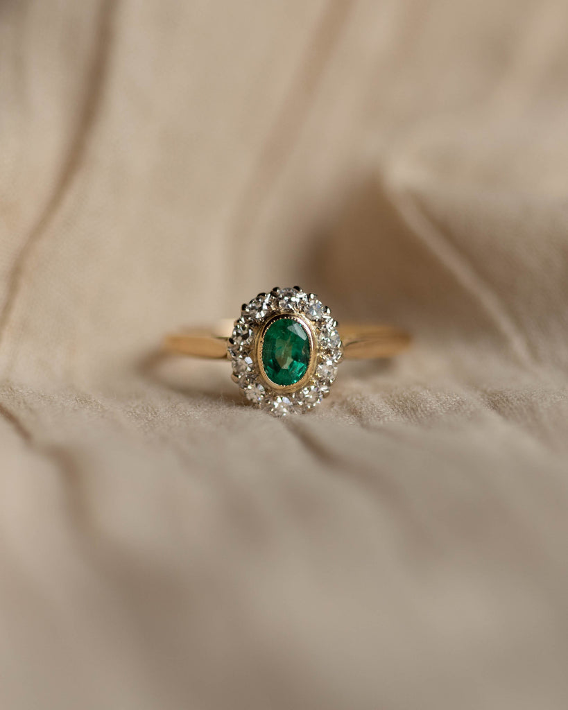 Natalia 1981 Vintage 18ct Gold Emerald & Diamond Cluster Ring