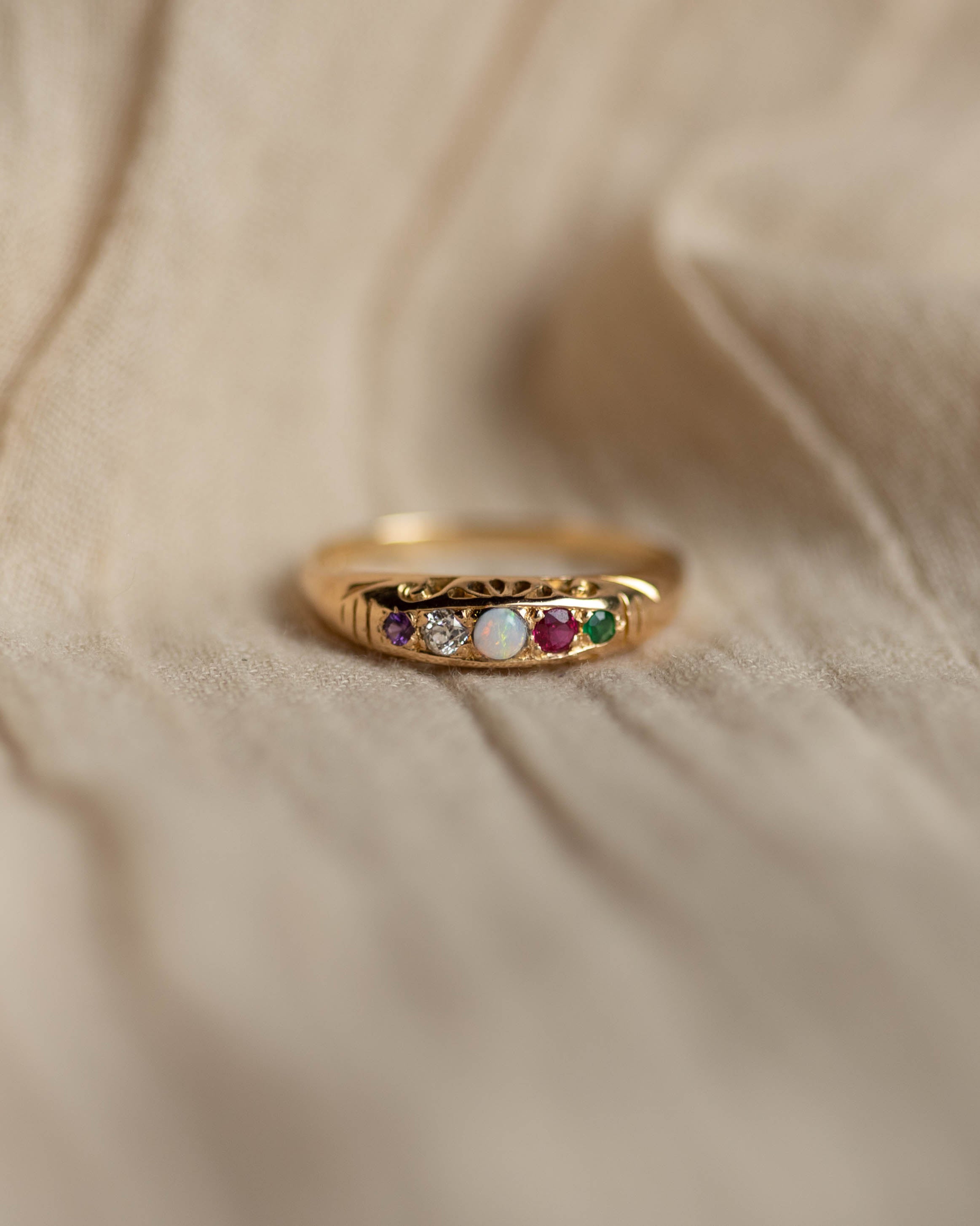 Olga Antique 18ct Gold Adore Acrostic Five Stone Ring