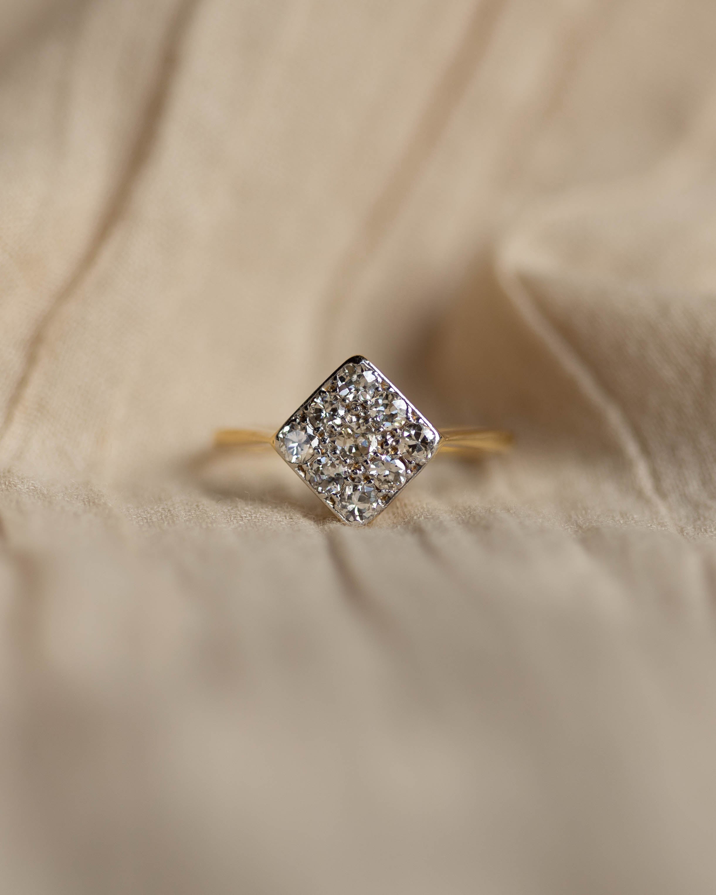 Margareta Antique Art Deco 18ct Gold Diamond Square Cluster Ring