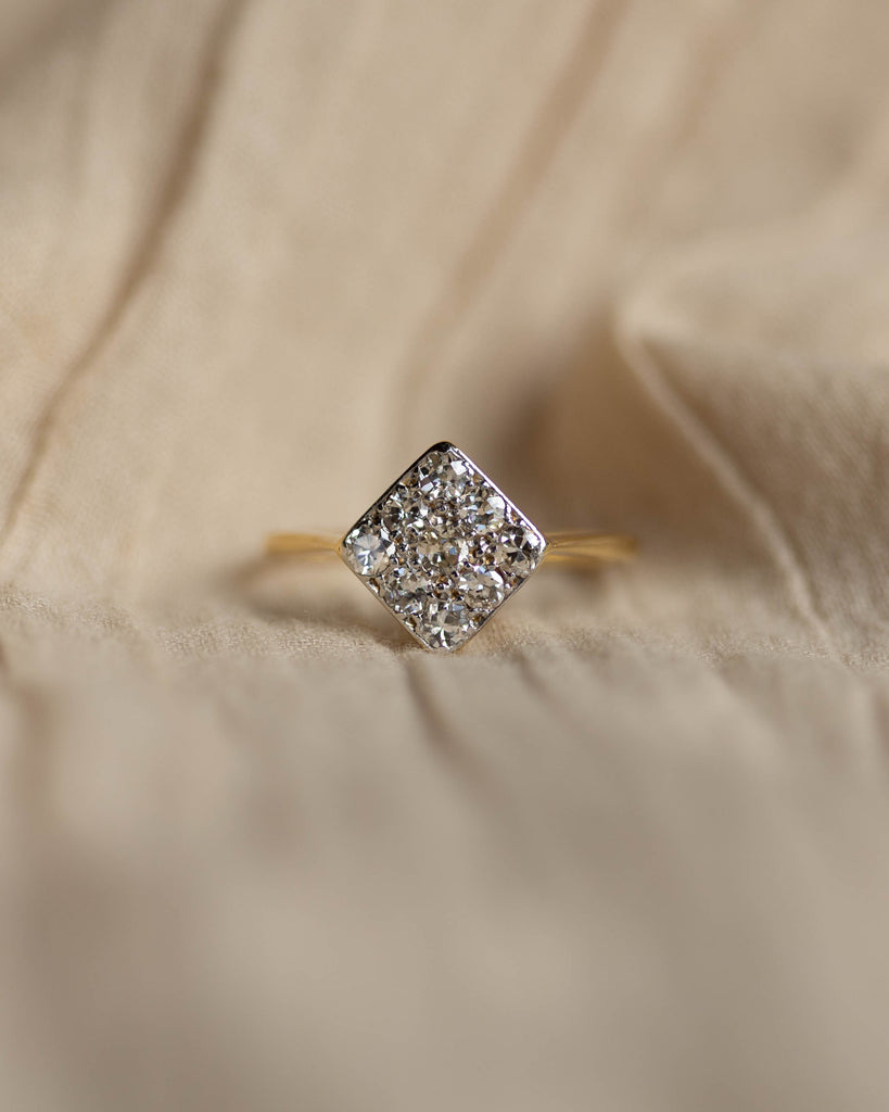 Margareta Antique Art Deco 18ct Gold Diamond Square Cluster Ring