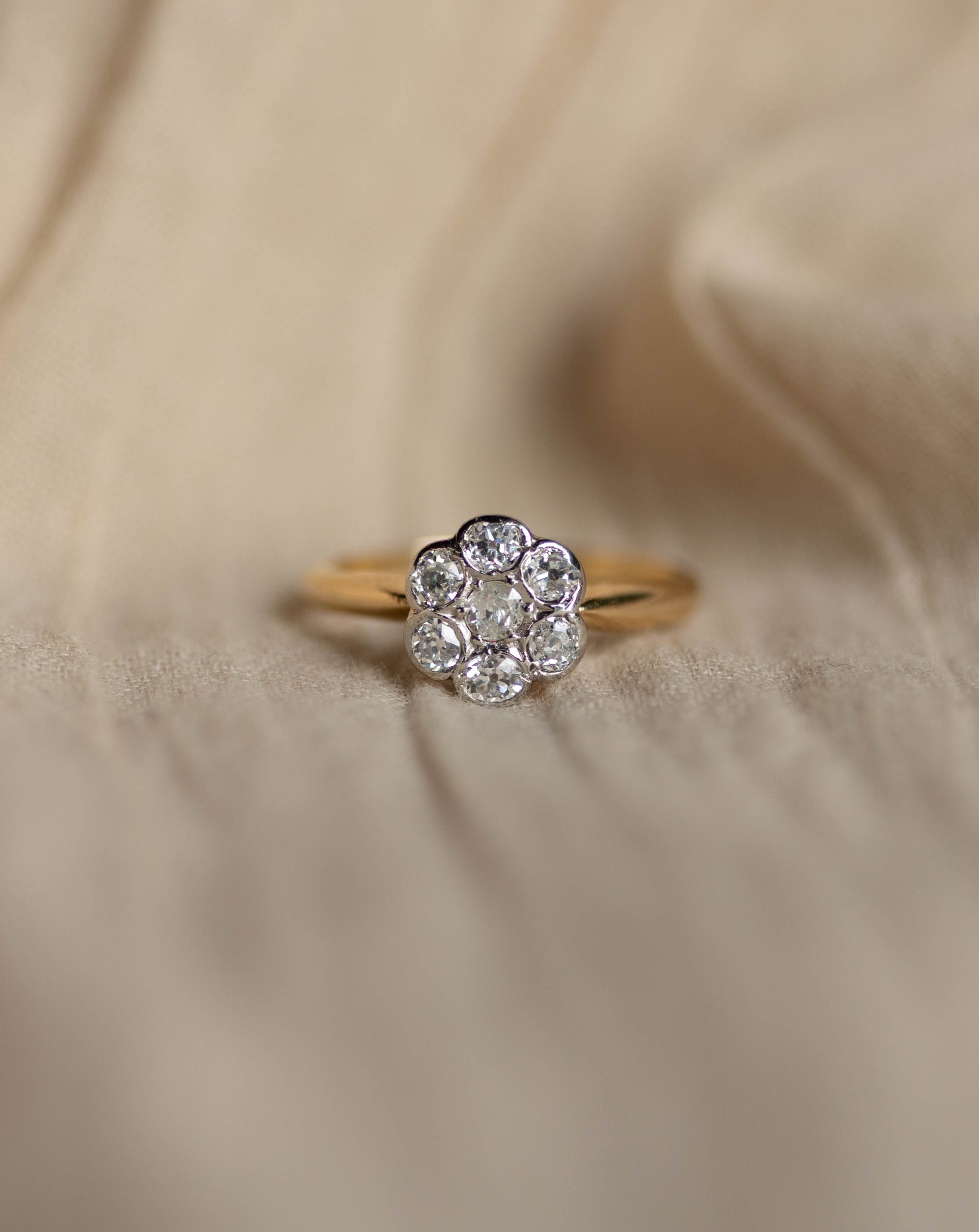 Editha Antique 18ct Gold Diamond Daisy Cluster Ring