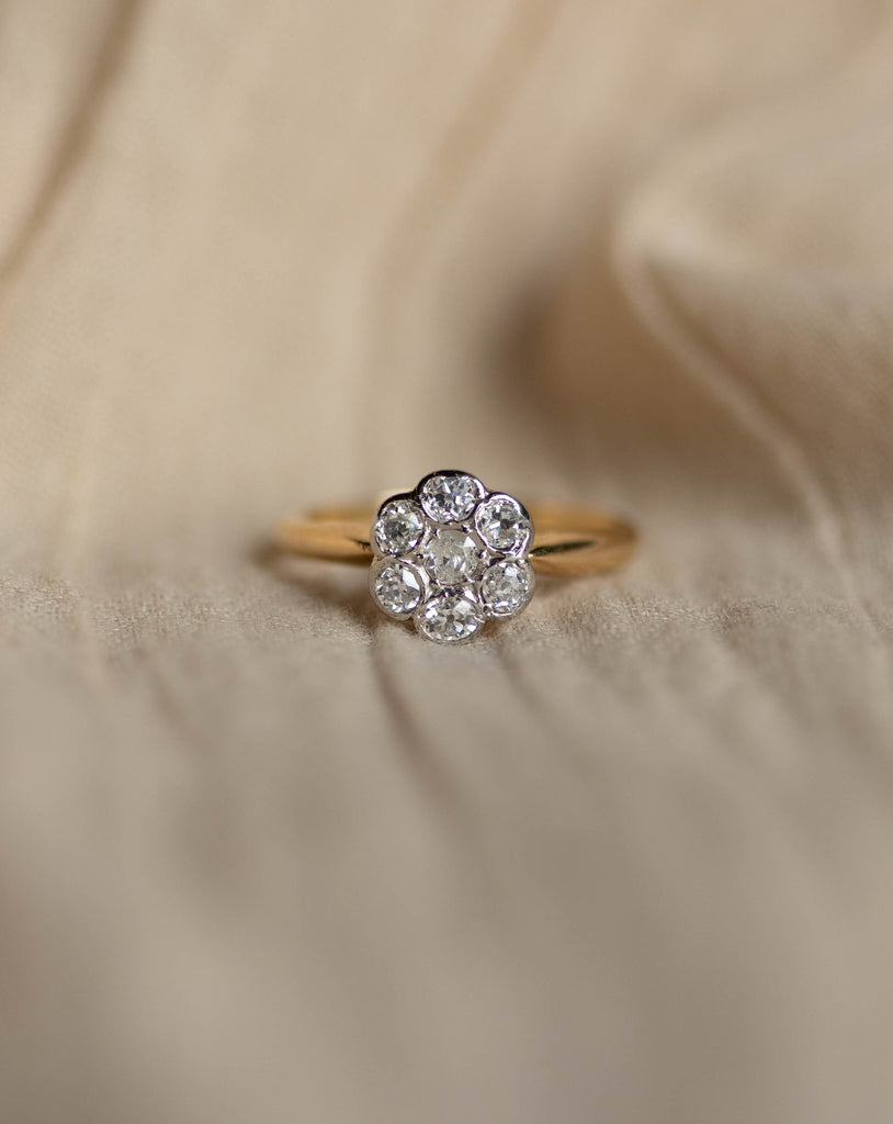 Editha Antique 18ct Gold Diamond Daisy Cluster Ring