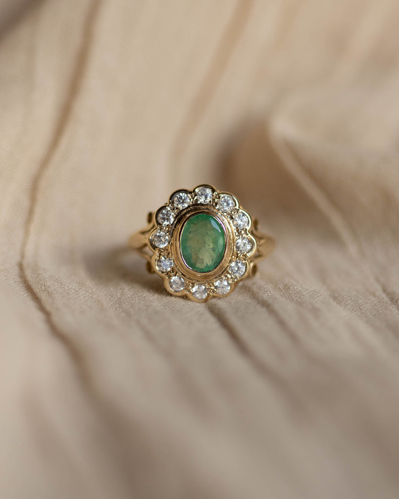 Thalia 1988 Vintage 9ct Gold Emerald & CZ Cluster Ring
