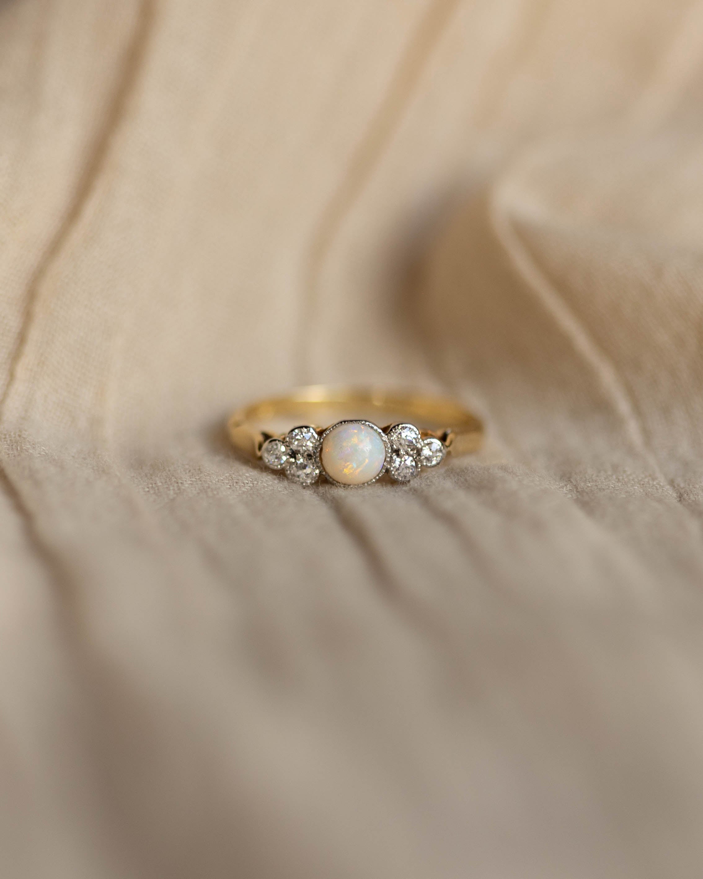 Henriette Antique 18ct Gold Opal & Diamond Seven Stone Ring