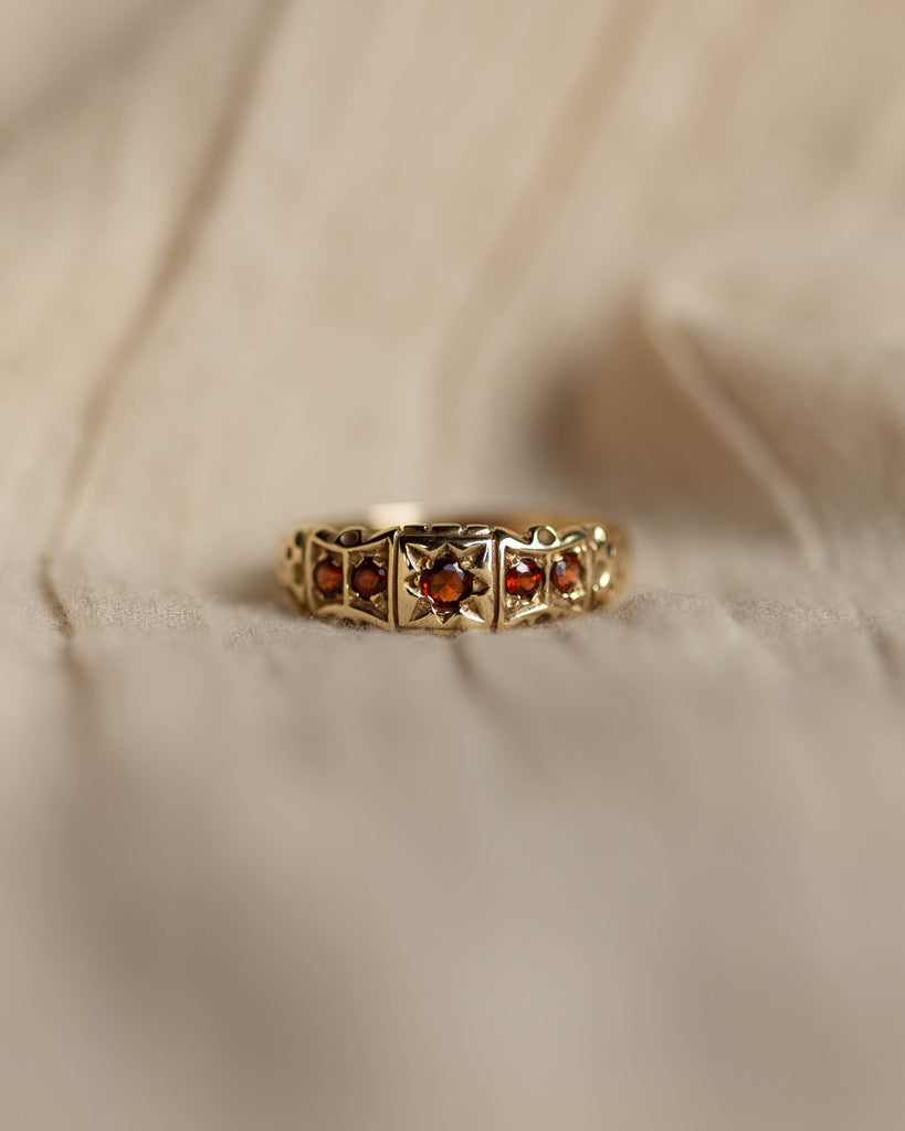 Denise Vintage 9ct Gold Garnet Five Stone Ring