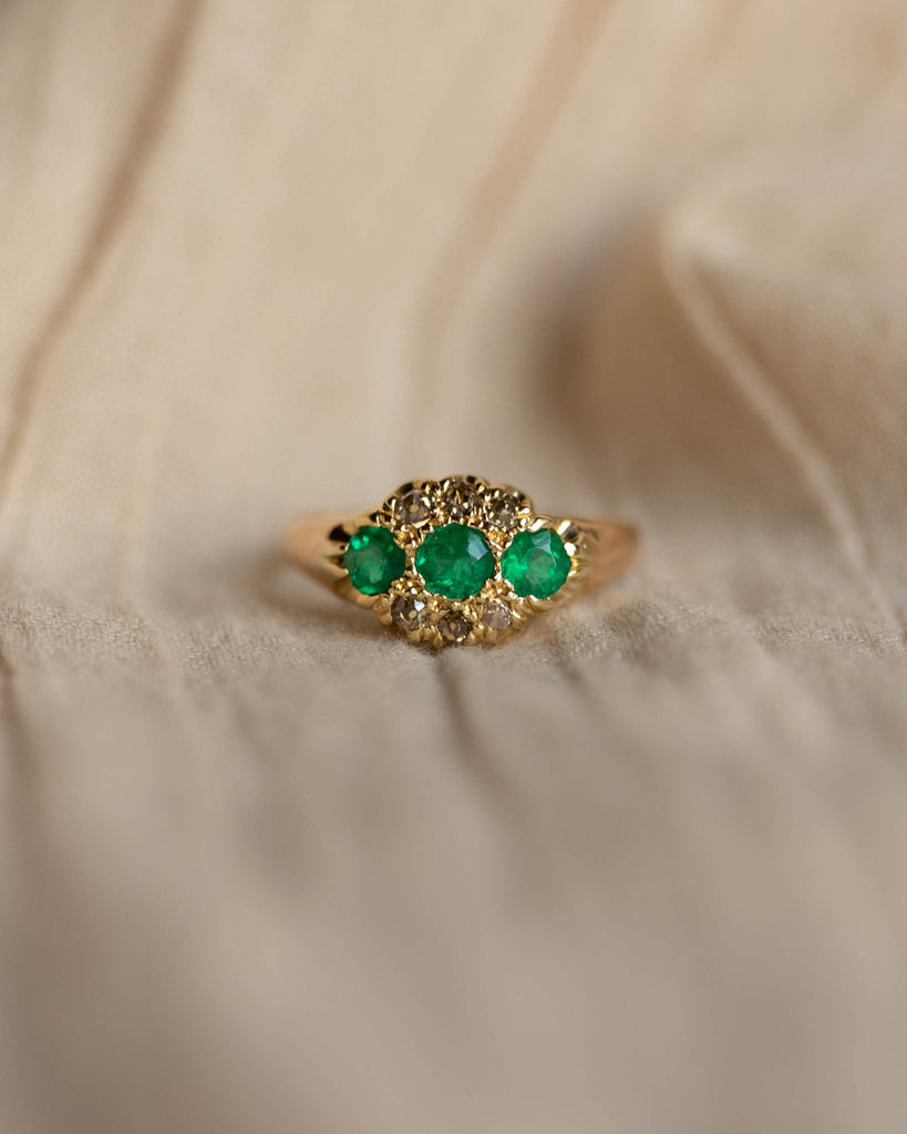 Antonia Antique 18ct Gold Emerald & Diamond Cluster Ring