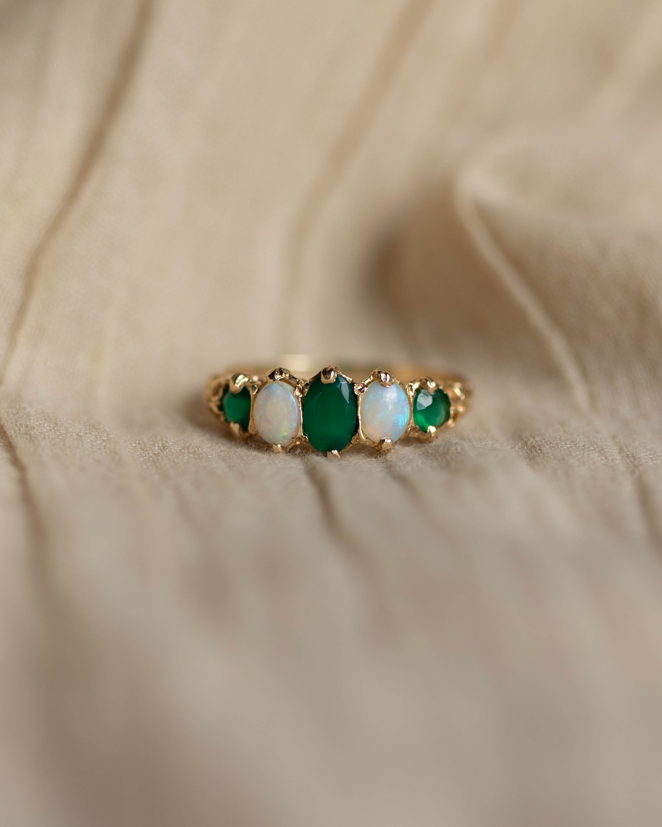Juliana 1996 Vintage 9ct Gold Emerald & Opal Five Stone Ring