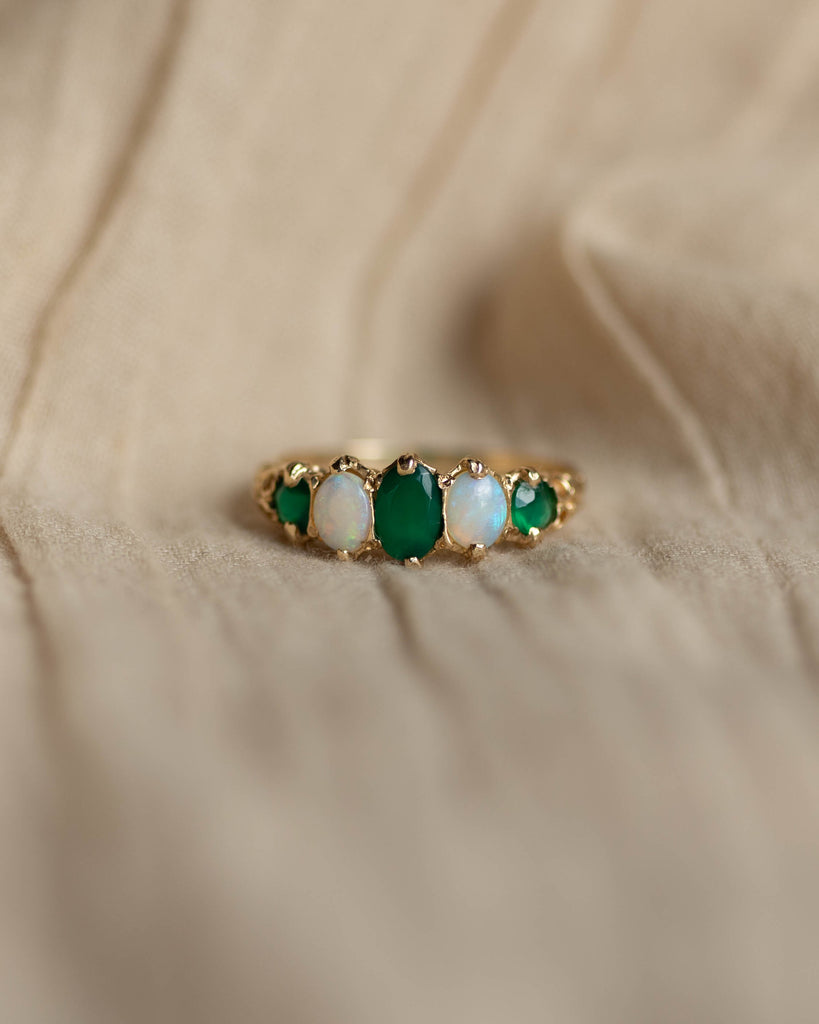 Juliana 1996 Vintage 9ct Gold Emerald & Opal Five Stone Ring