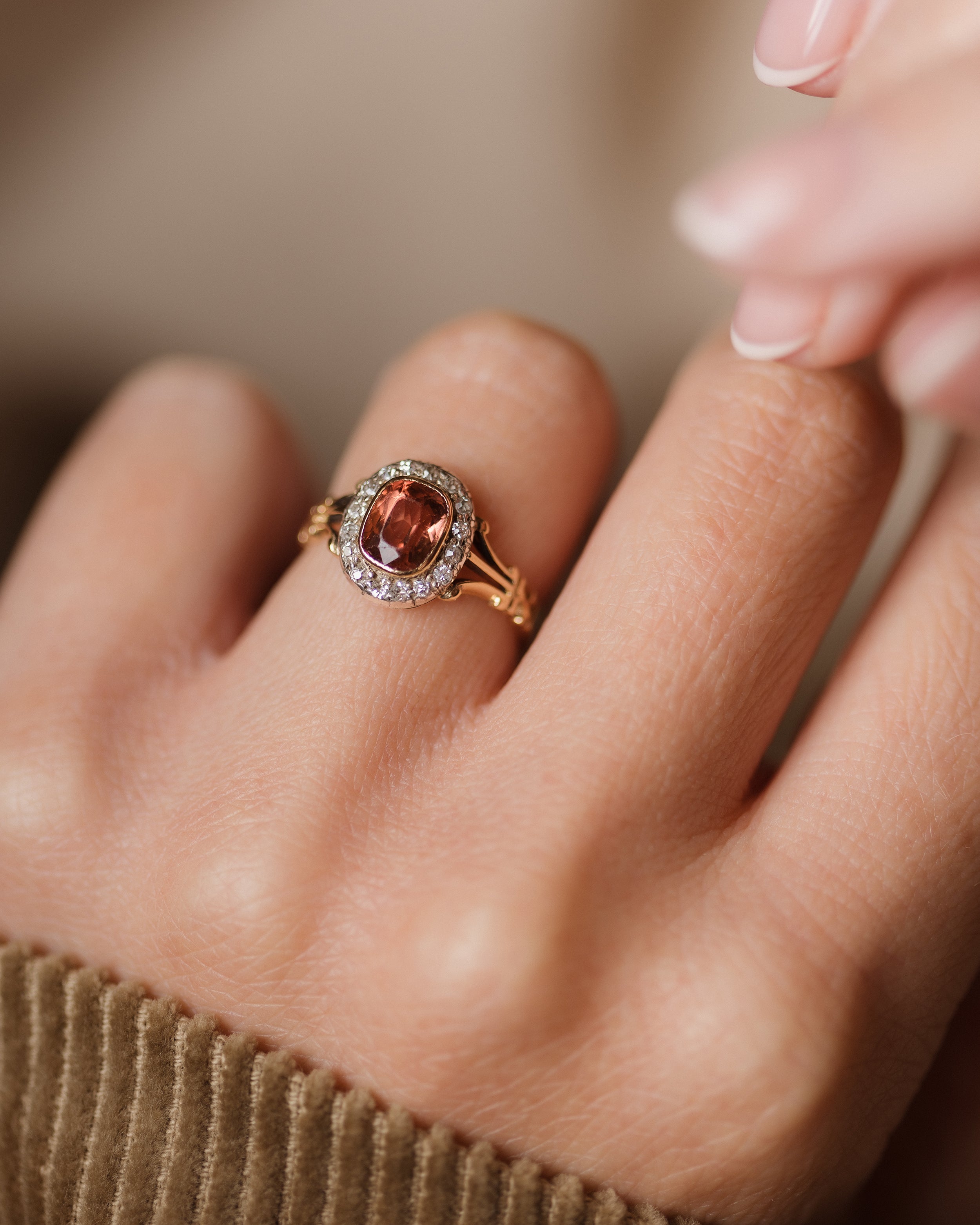 Anneliese Antique Edwardian 18ct Gold Tourmaline & Diamond Cluster Ring