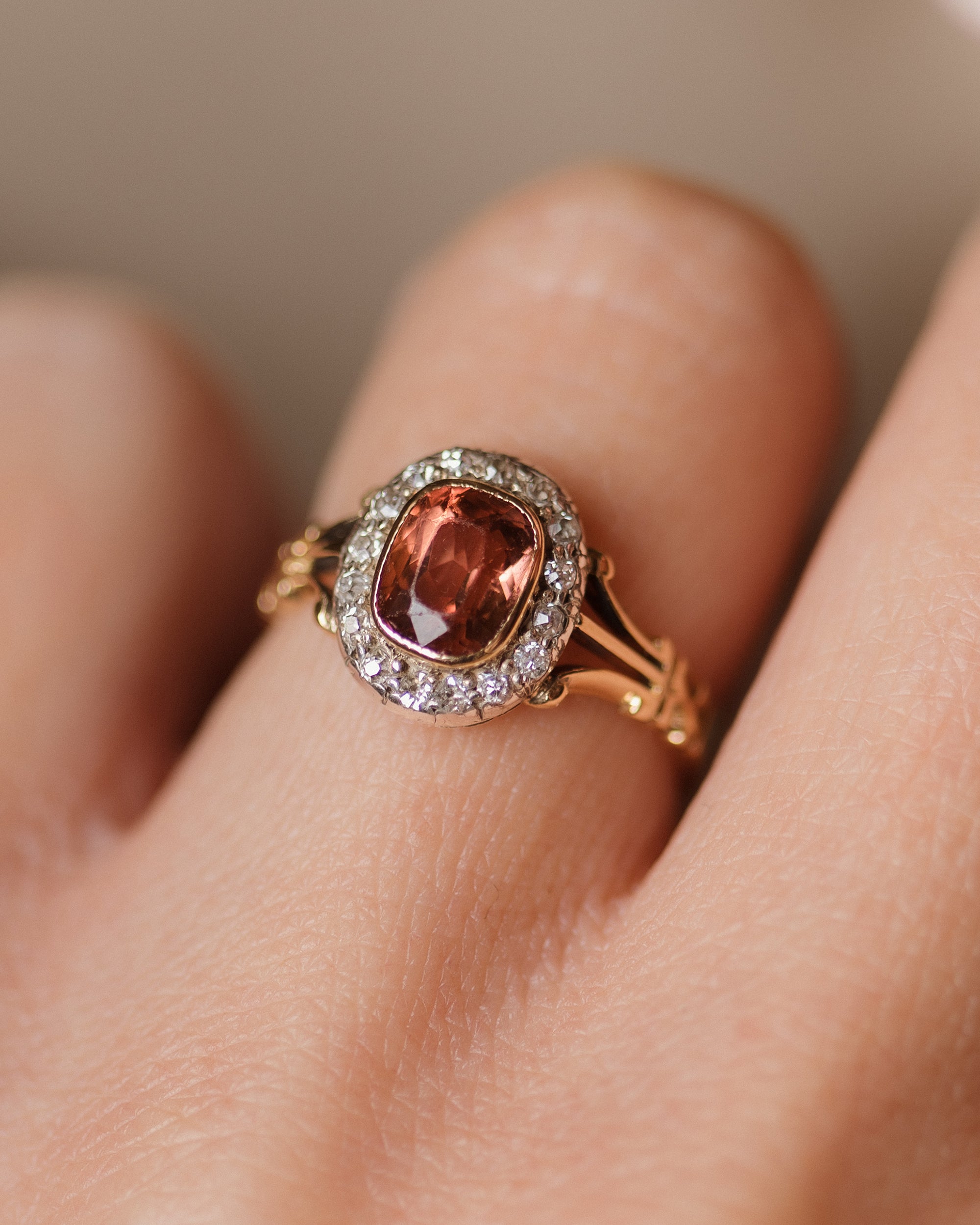 Anneliese Antique Edwardian 18ct Gold Tourmaline & Diamond Cluster Ring