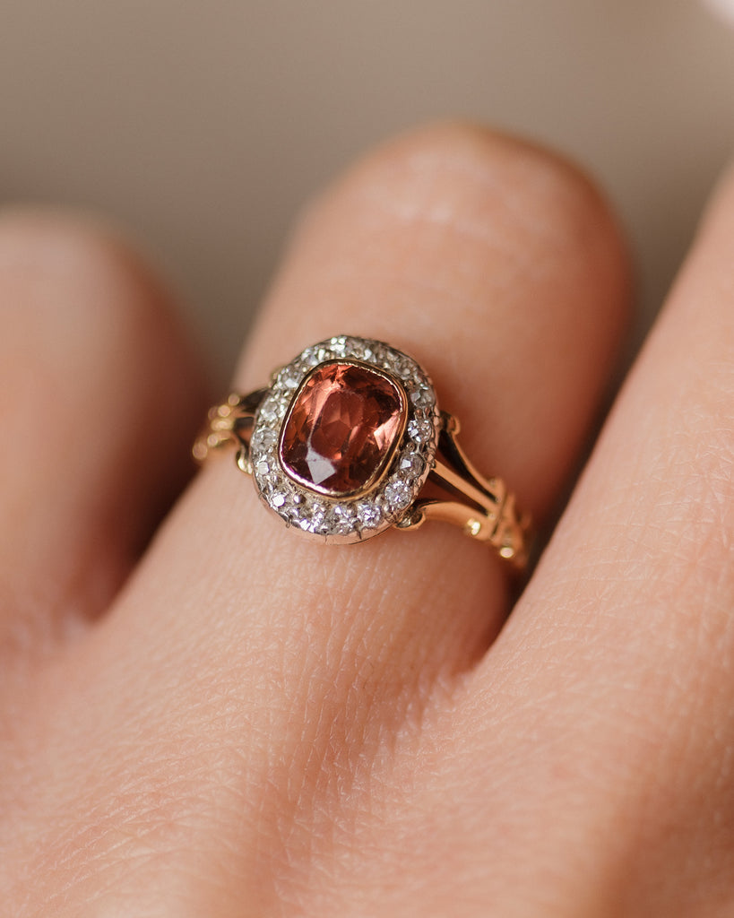 Anneliese Antique Edwardian 18ct Gold Tourmaline & Diamond Cluster Ring