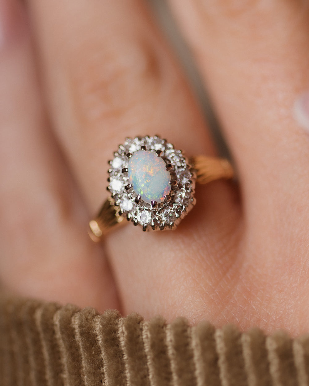 Elinor 1975 Vintage 18ct Gold Opal & Diamond Cluster Ring