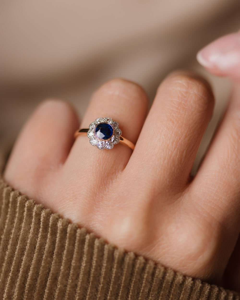Marguerite Antique Edwardian 18ct Gold Sapphire & Diamond Cluster Ring