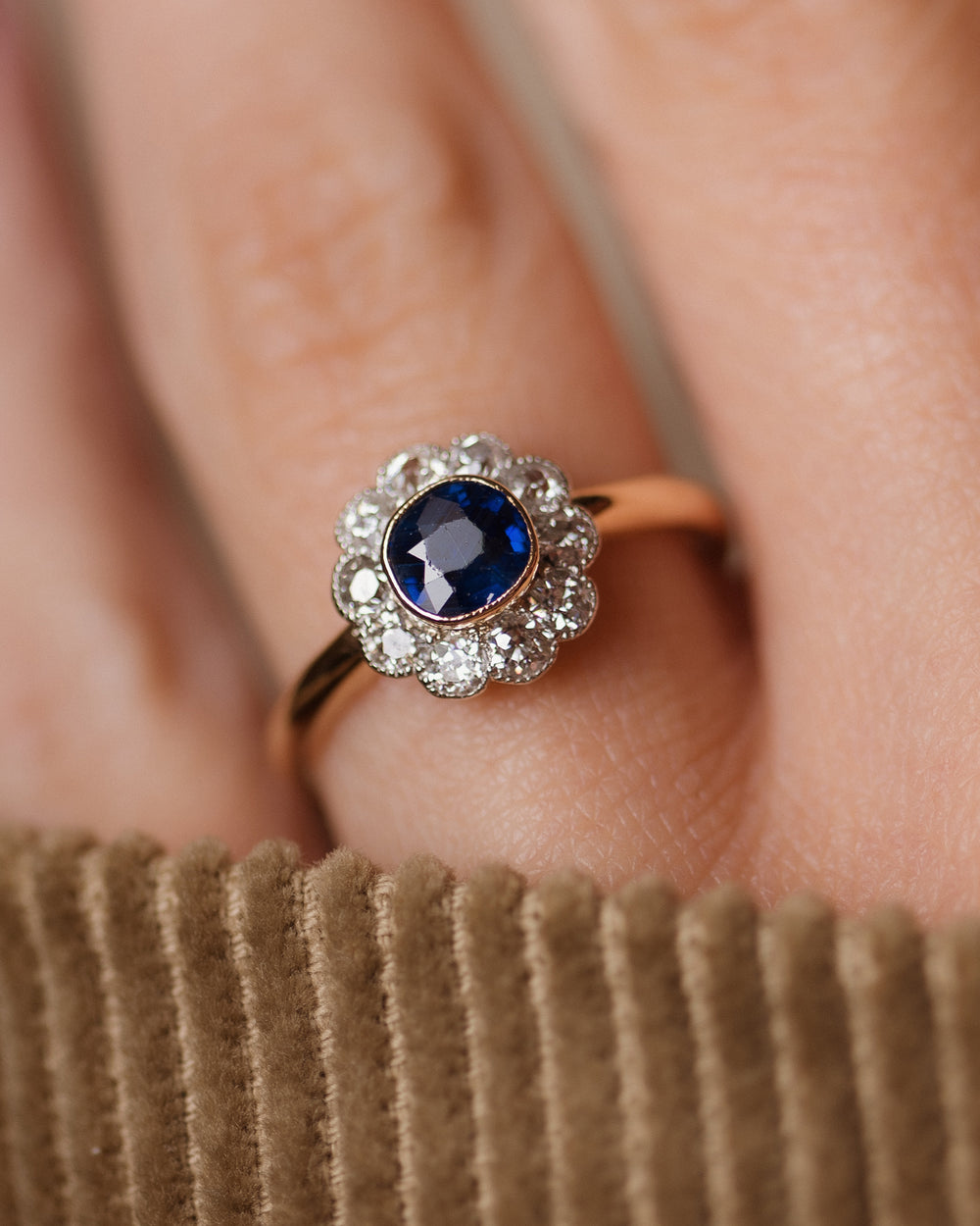 Marguerite Antique Edwardian 18ct Gold Sapphire & Diamond Cluster Ring