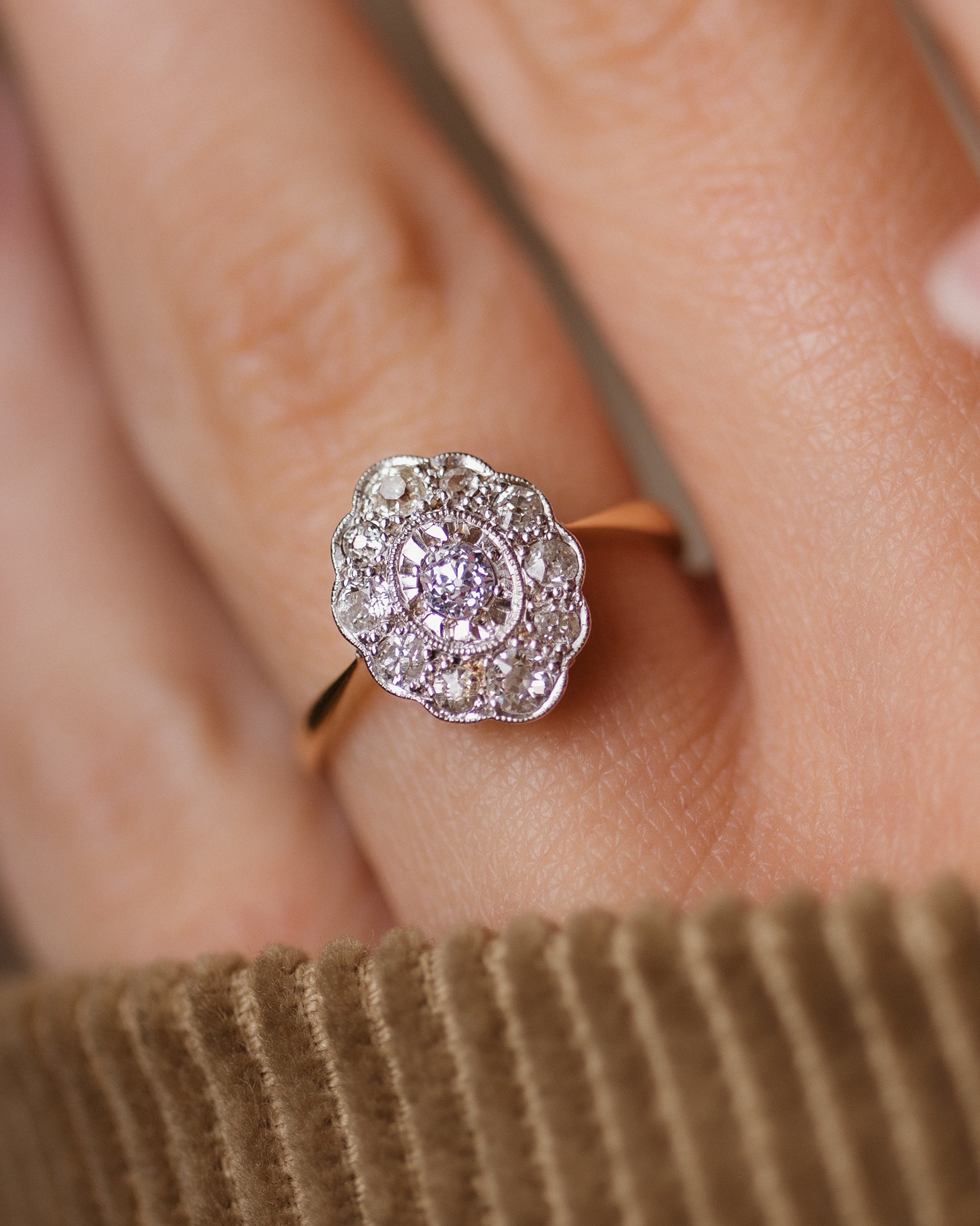 Elspet Antique Edwardian 18ct Gold Diamond Cluster Ring