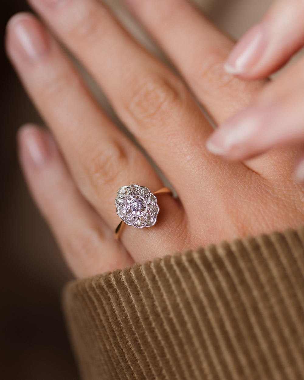 Elspet Antique Edwardian 18ct Gold Diamond Cluster Ring