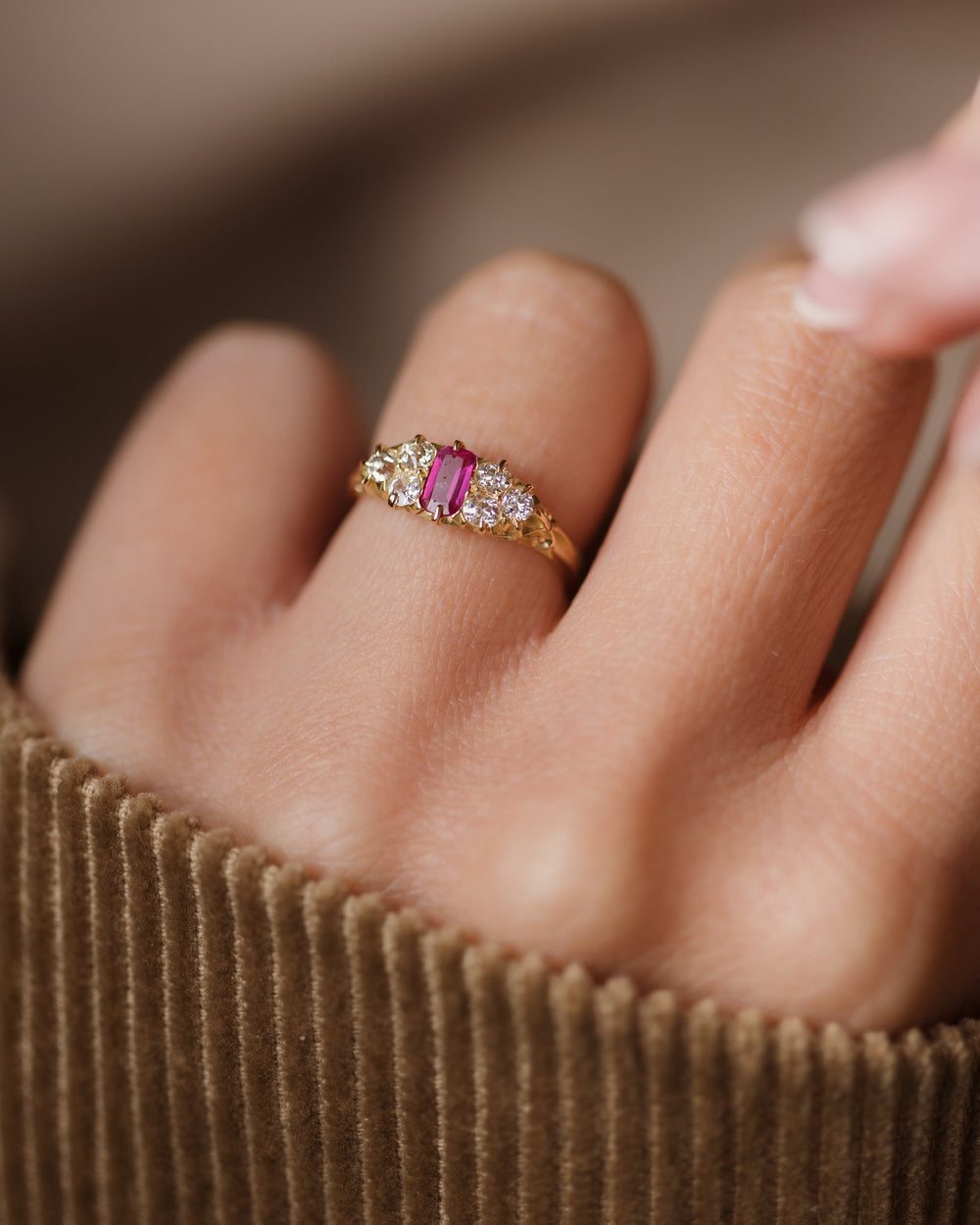Fenella 1895 Antique Victorian 18ct Gold Ruby & Diamond Ring