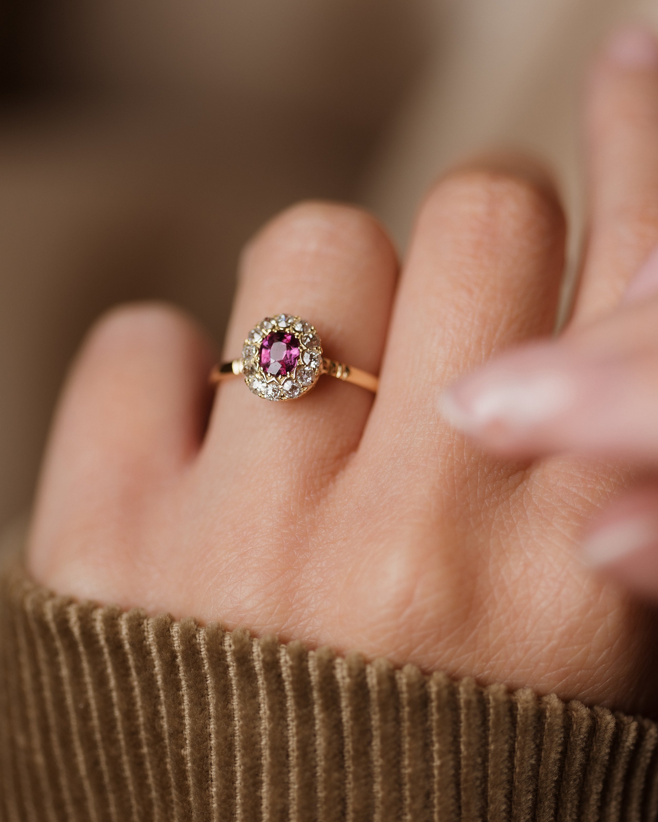 Aubrey Antique 18ct Gold Ruby & Diamond Cluster Ring
