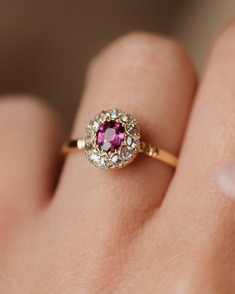 Aubrey Antique 18ct Gold Ruby & Diamond Cluster Ring