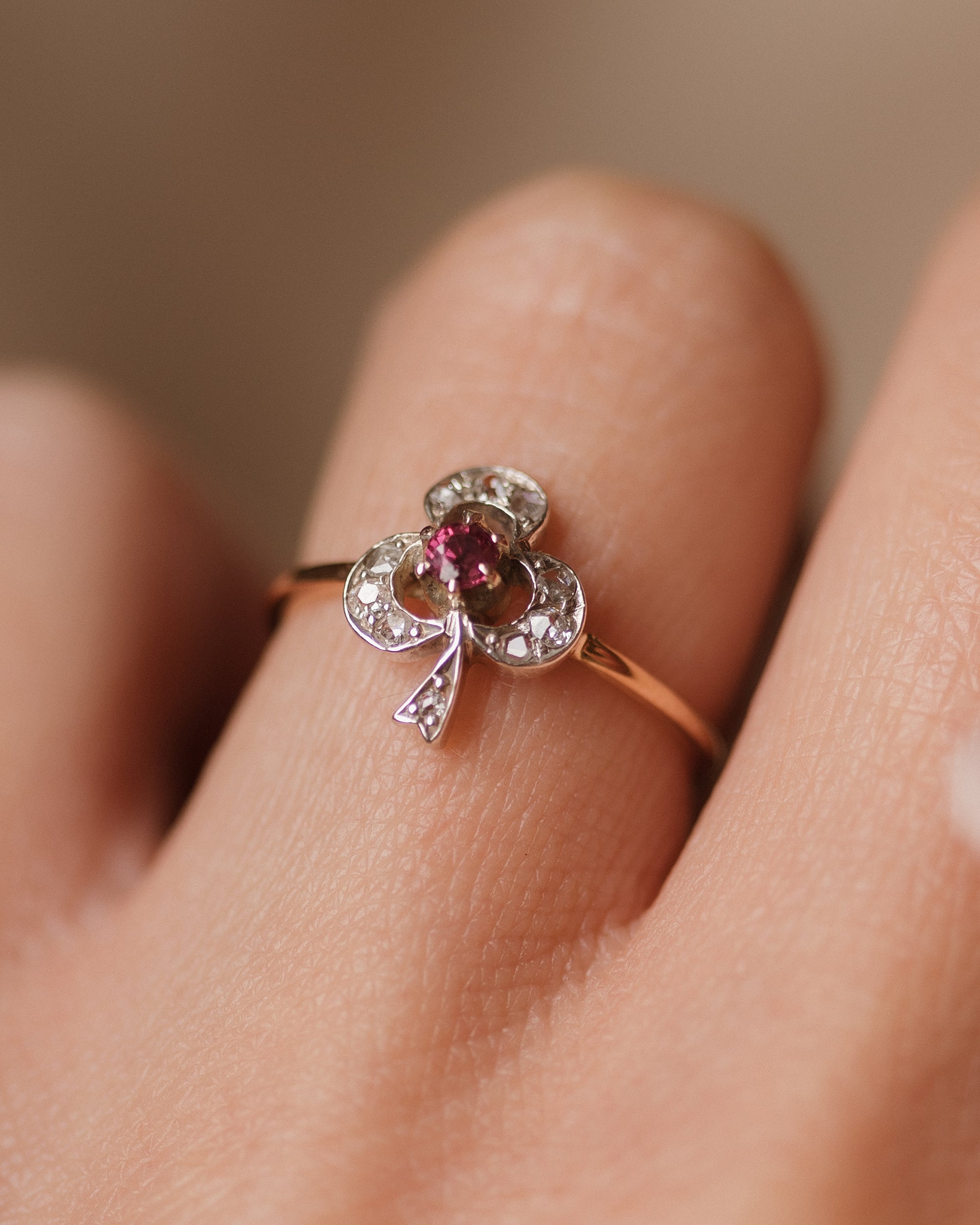 Enid Antique 18ct Gold Ruby & Diamond Clover Ring