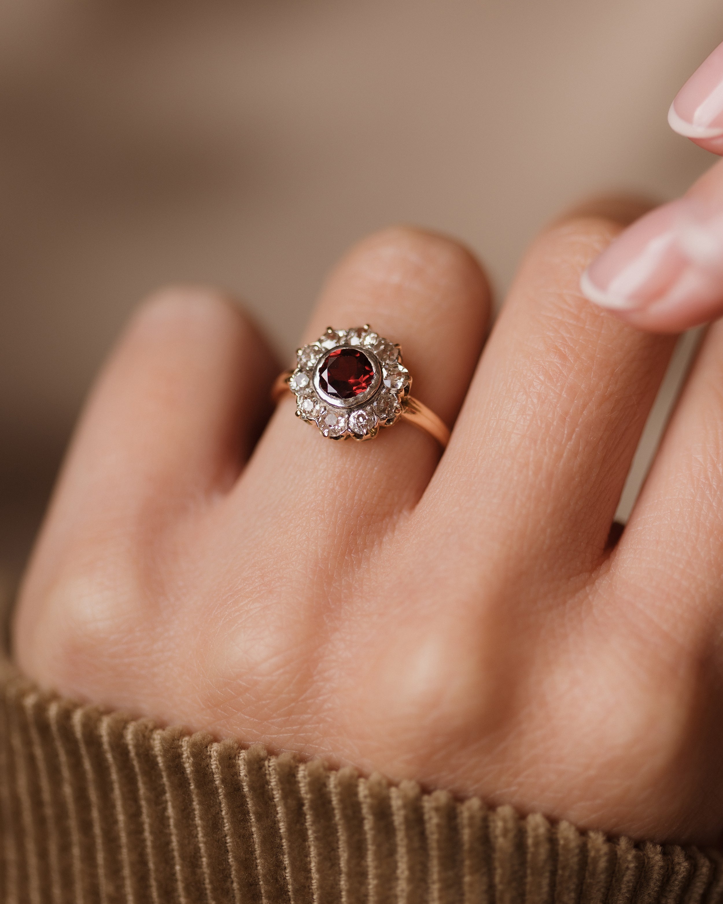 Norah Antique 14ct Gold Garnet & Diamond Cluster Ring