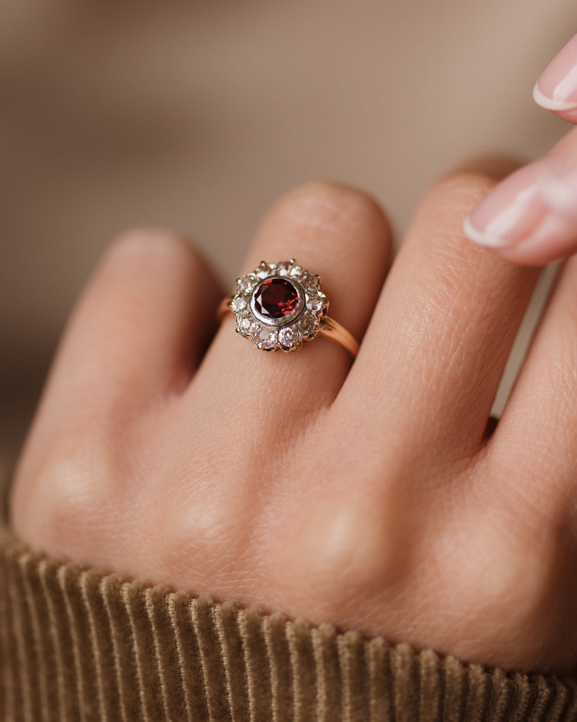 Norah Antique 14ct Gold Garnet & Diamond Cluster Ring