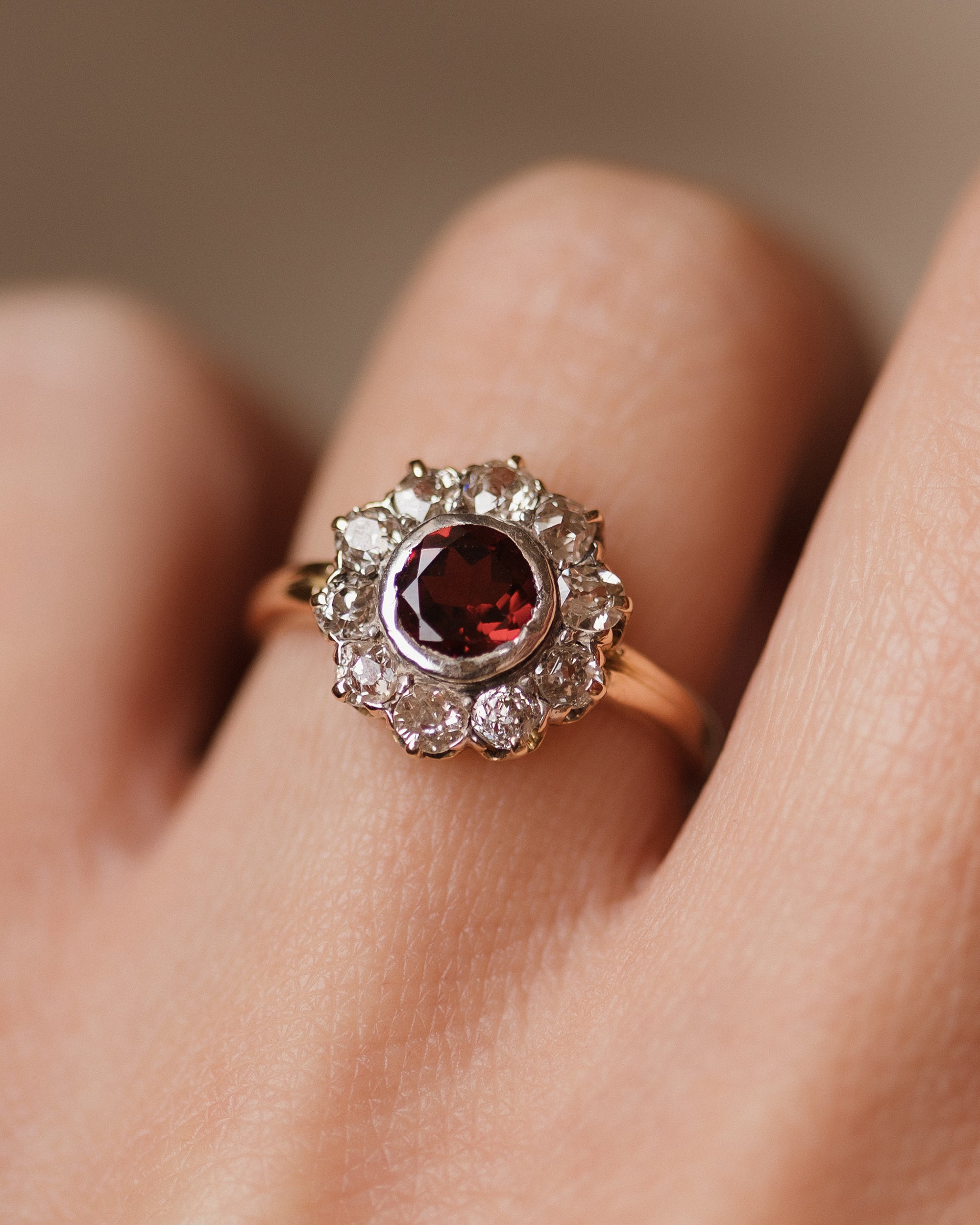 Norah Antique 14ct Gold Garnet & Diamond Cluster Ring