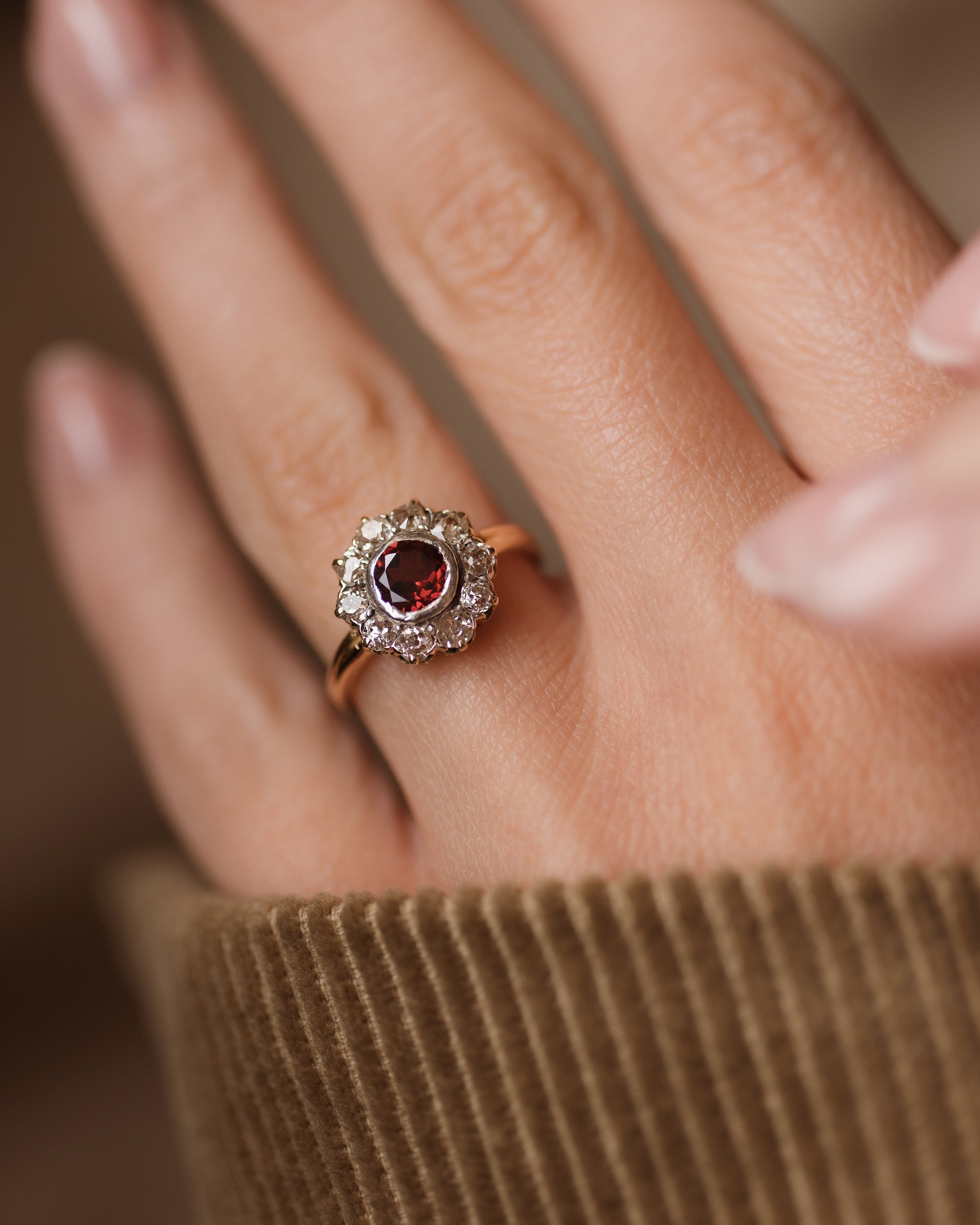 Image of Norah Antique 14ct Gold Garnet & Diamond Cluster Ring