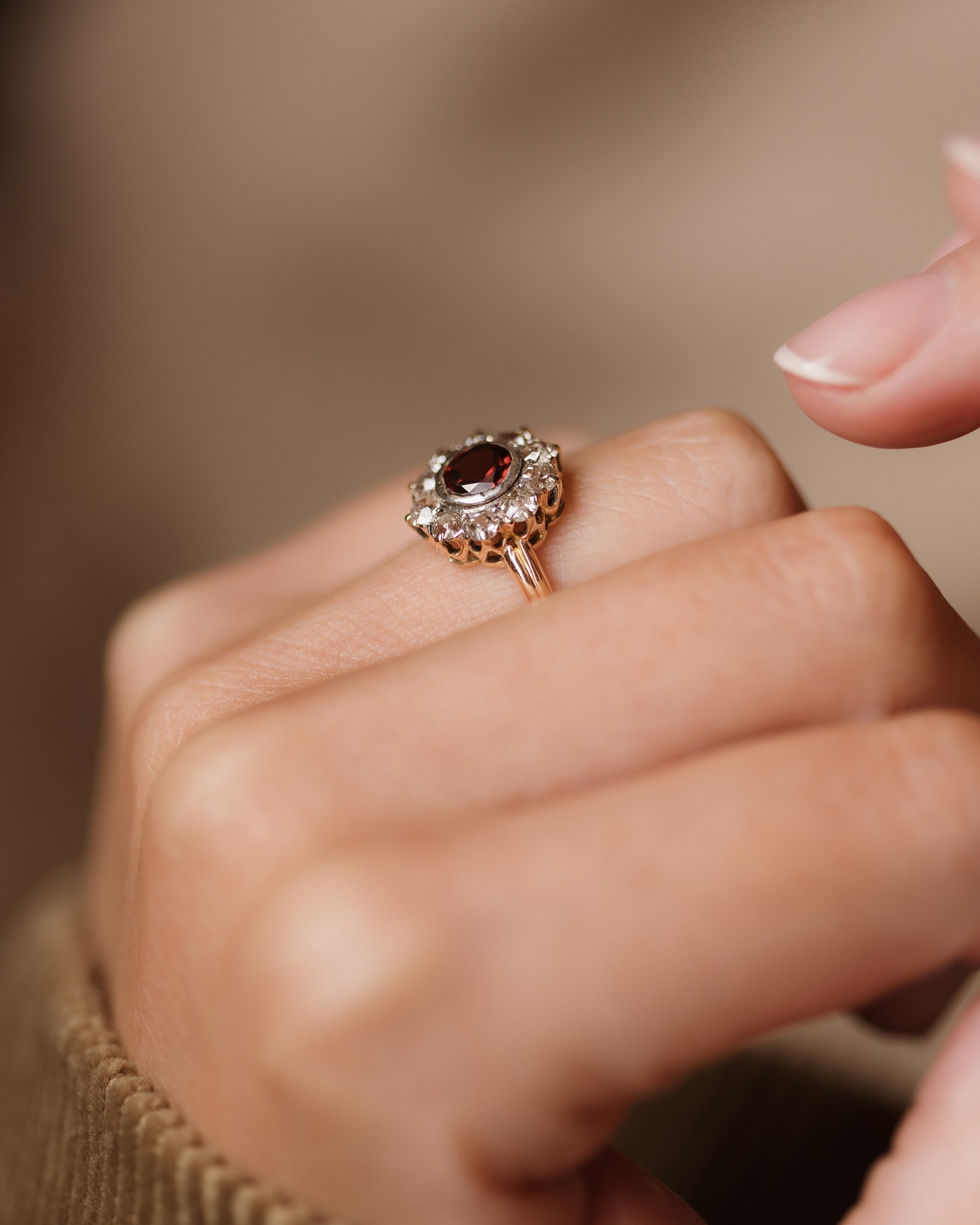 Norah Antique 14ct Gold Garnet & Diamond Cluster Ring