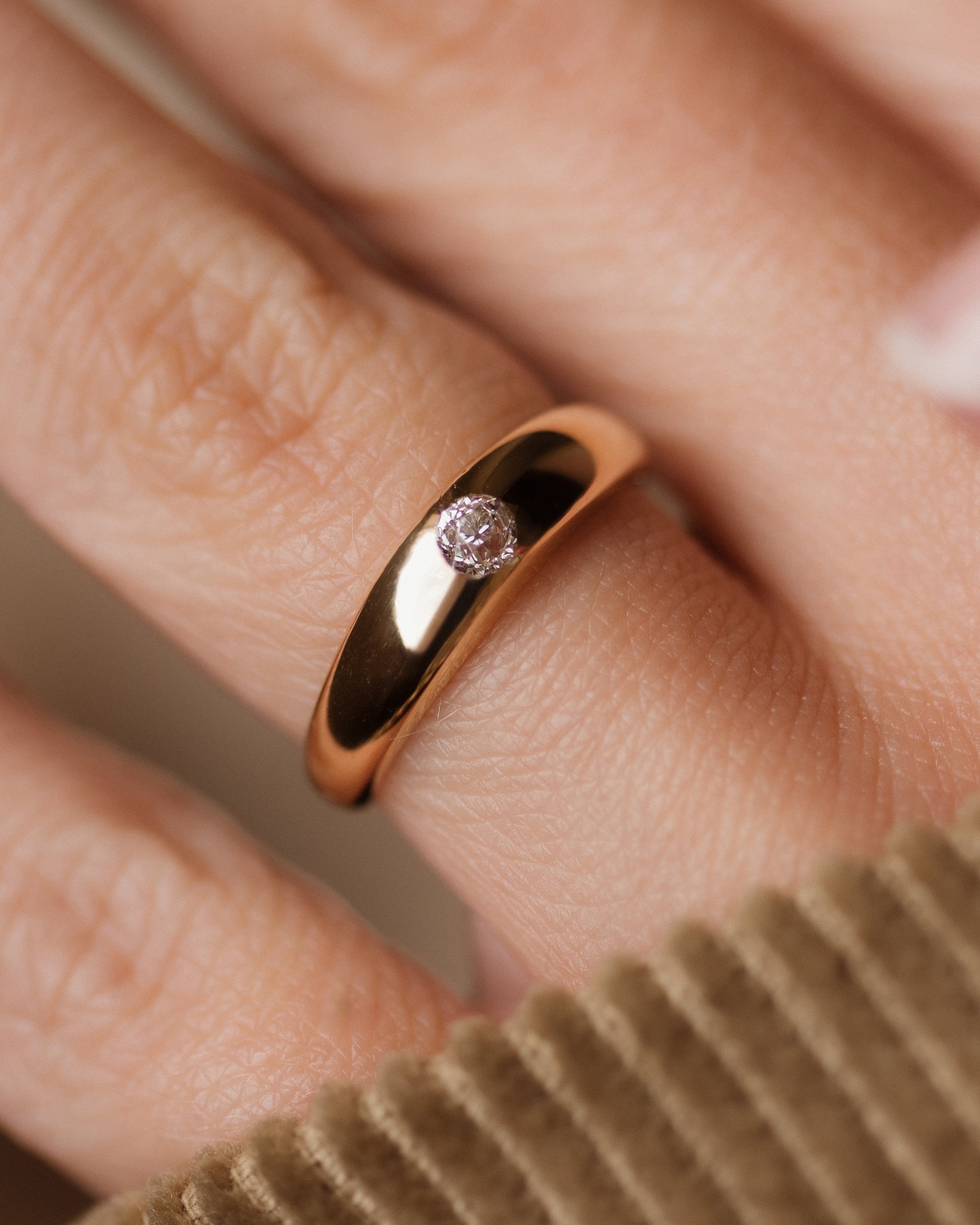 Bronwen Antique 18ct Gold Diamond Solitaire Rubover Ring