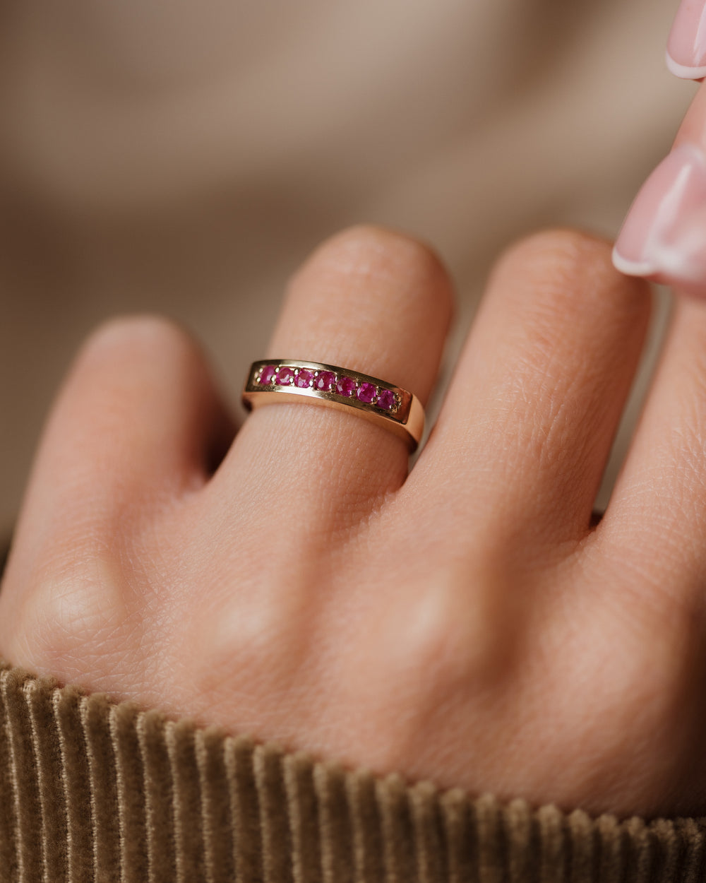 Cerise 1977 Vintage 9ct Gold Ruby Half Eternity Ring