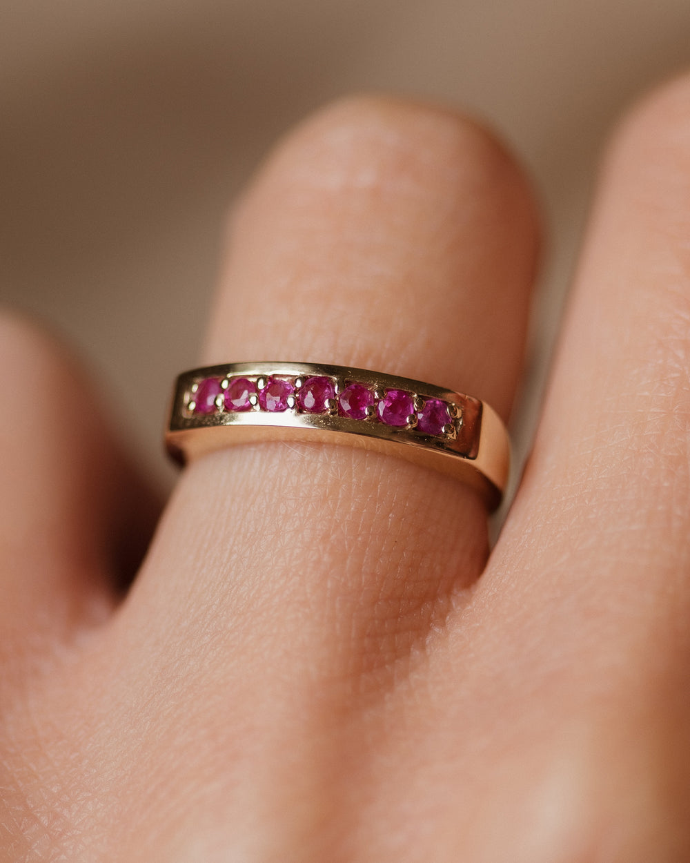 Cerise 1977 Vintage 9ct Gold Ruby Half Eternity Ring
