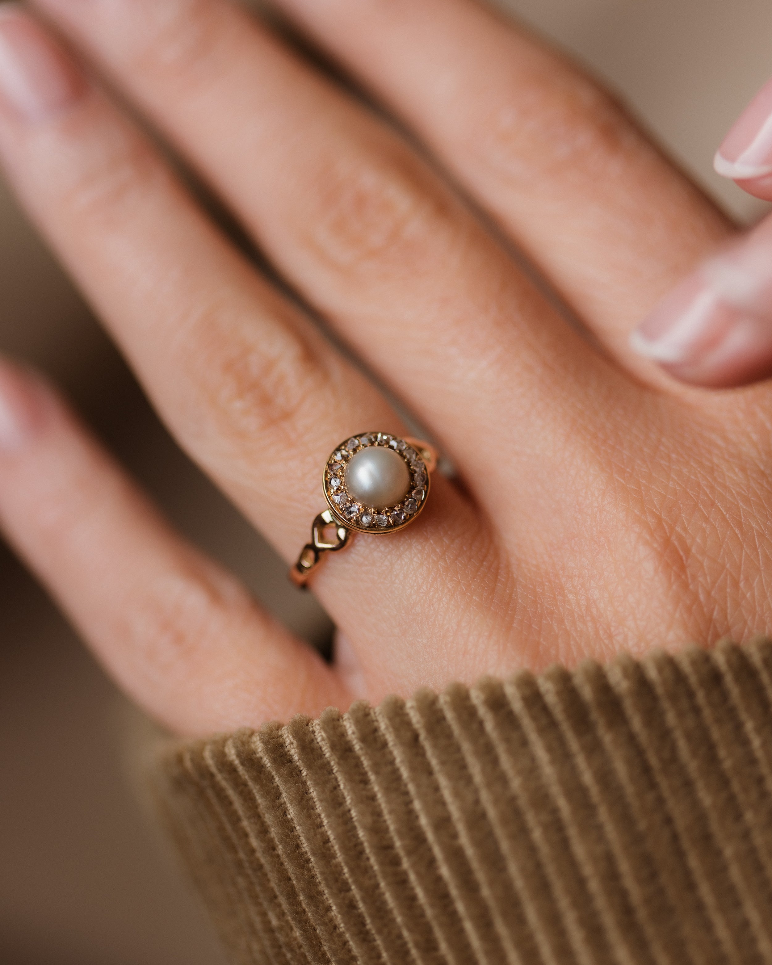 Lisette Antique 18ct Gold Pearl & Diamond Cluster Ring