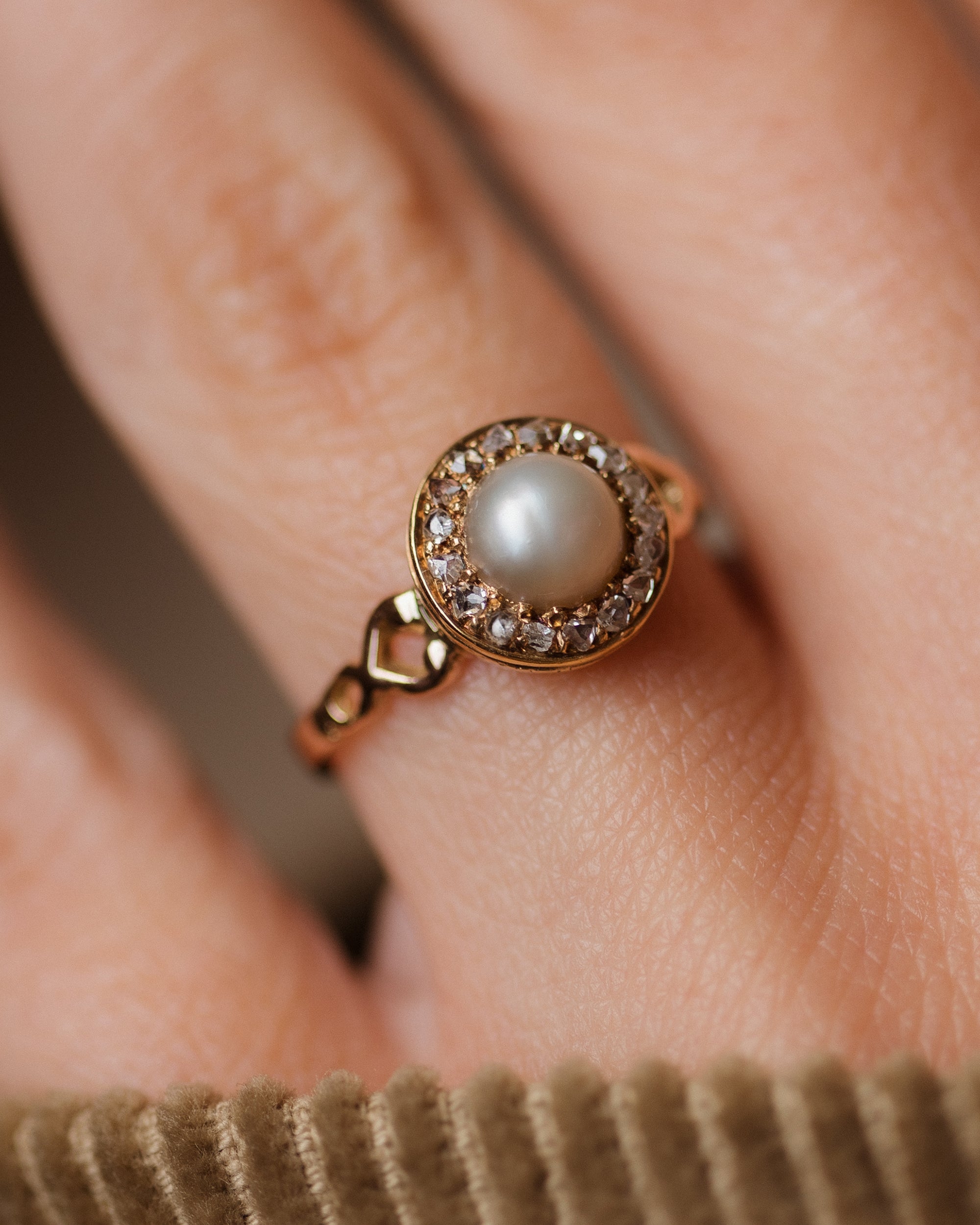 Lisette Antique 18ct Gold Pearl & Diamond Cluster Ring