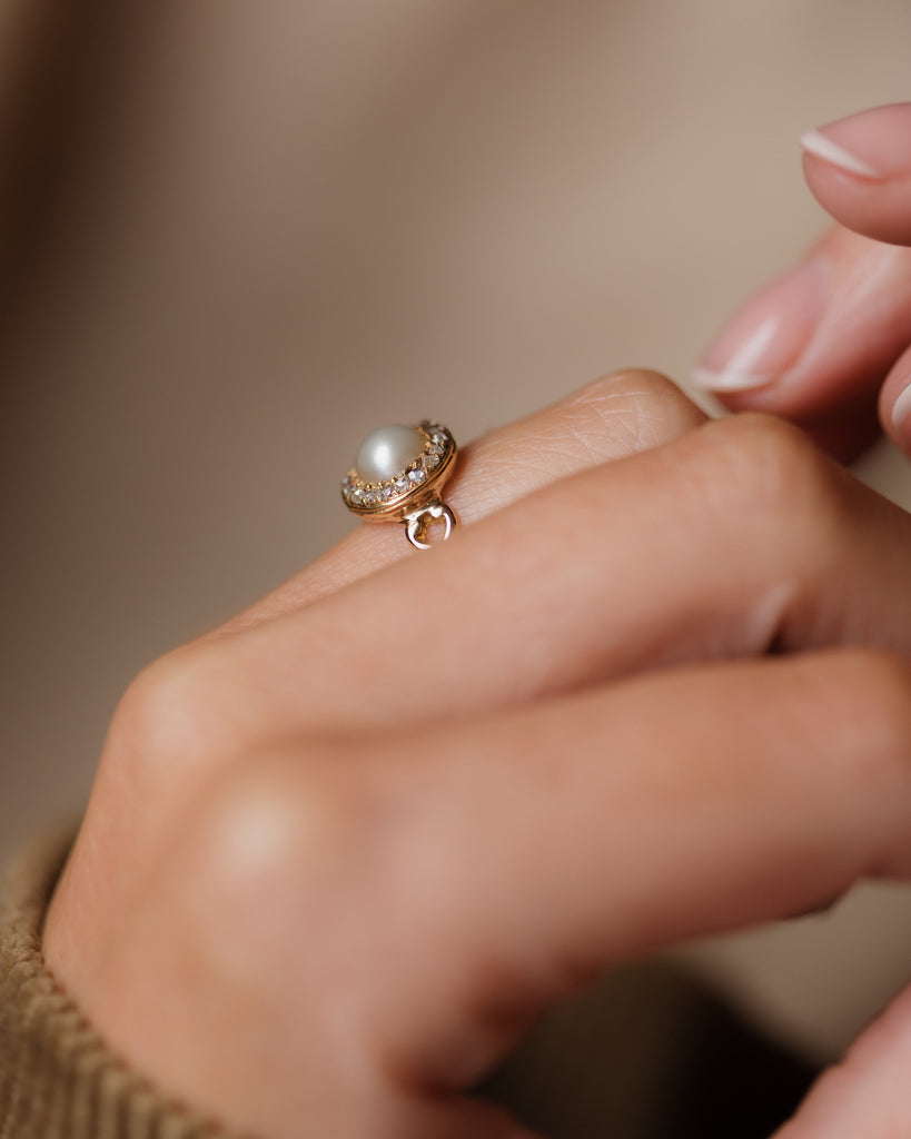 Lisette Antique 18ct Gold Pearl & Diamond Cluster Ring