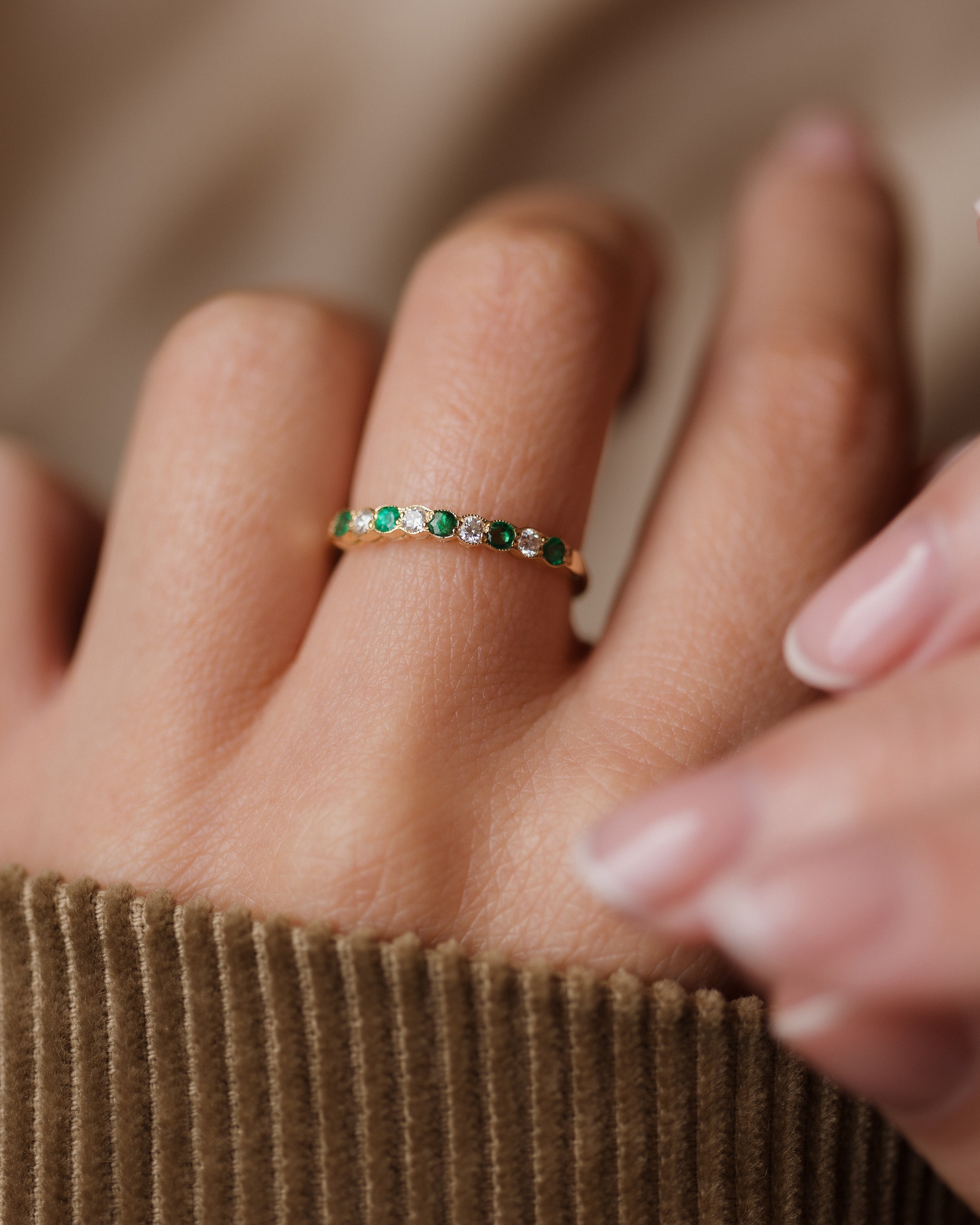 Louisa 1988 Vintage 18ct Gold Emerald & Diamond Half Eternity Ring