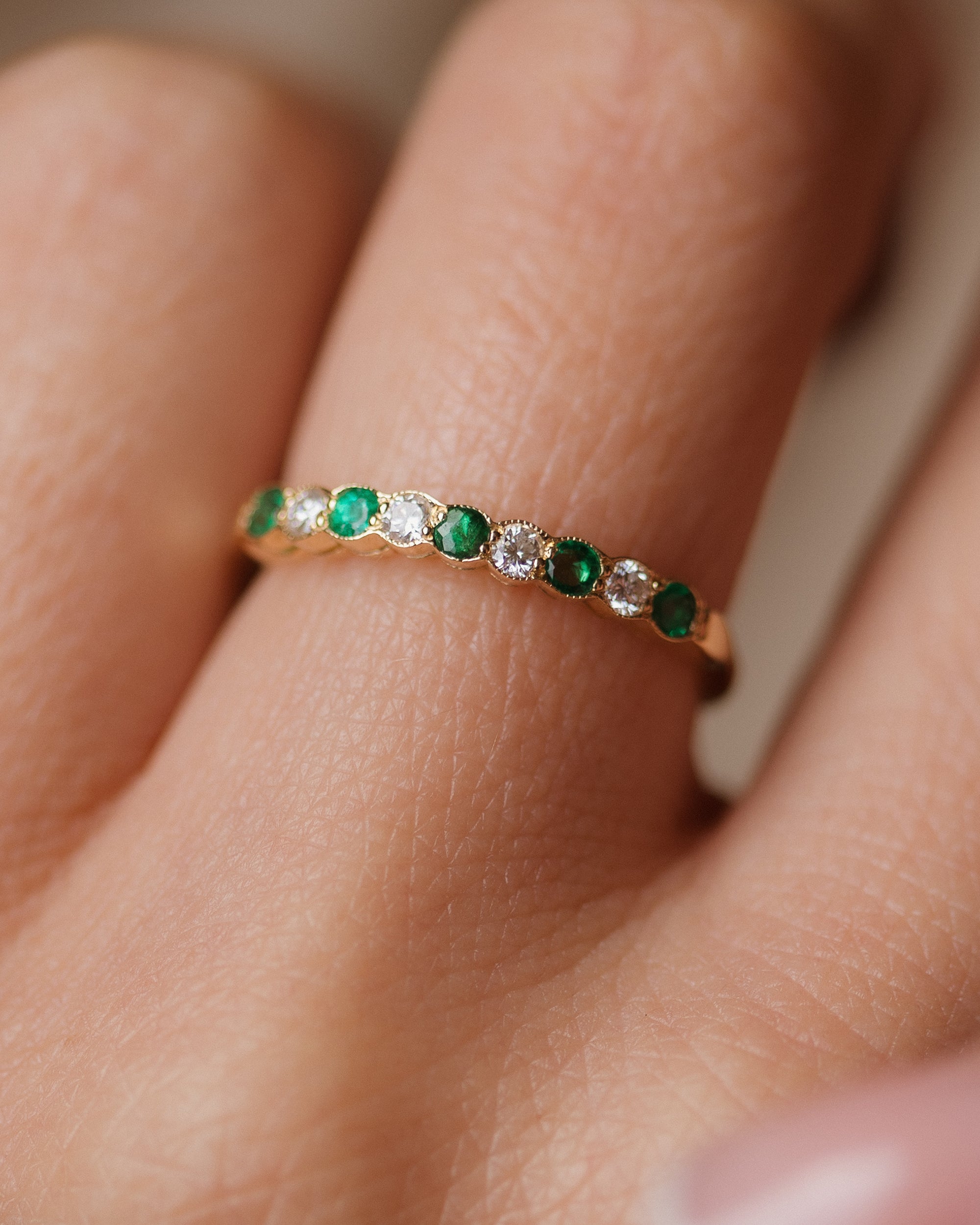 Louisa 1988 Vintage 18ct Gold Emerald & Diamond Half Eternity Ring
