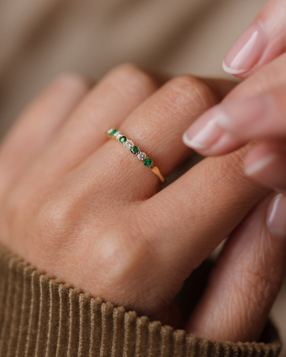 Louisa 1988 Vintage 18ct Gold Emerald & Diamond Half Eternity Ring