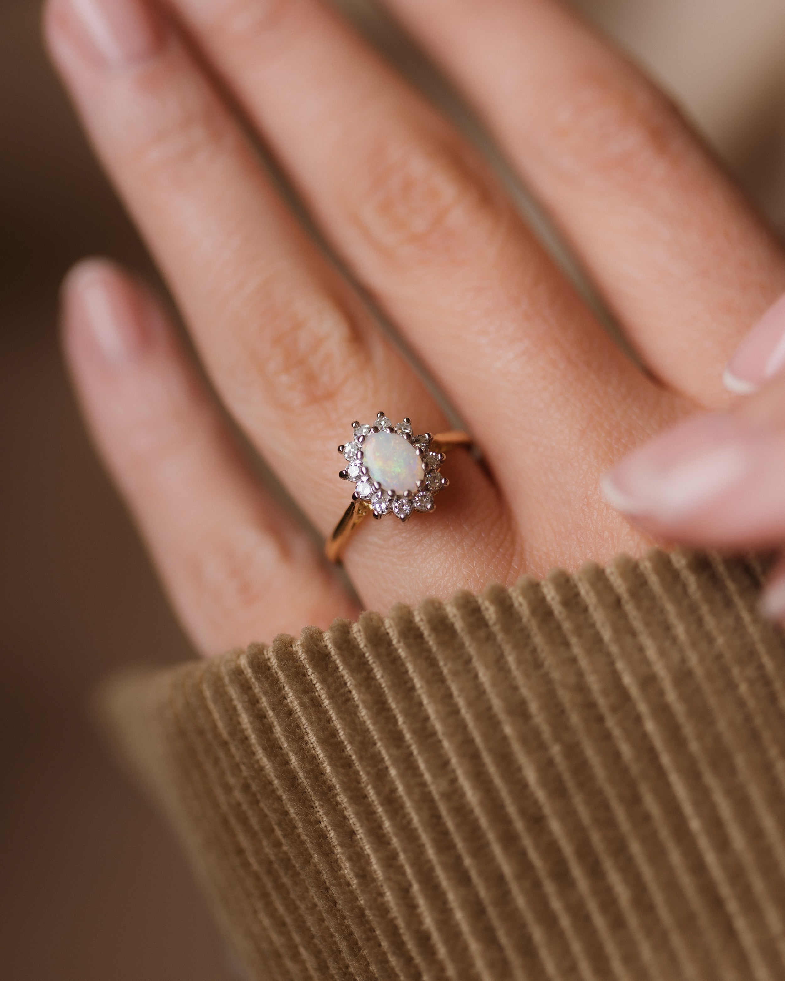 Image of Esmé 1973 Vintage 18ct Gold Opal & Diamond Cluster Ring