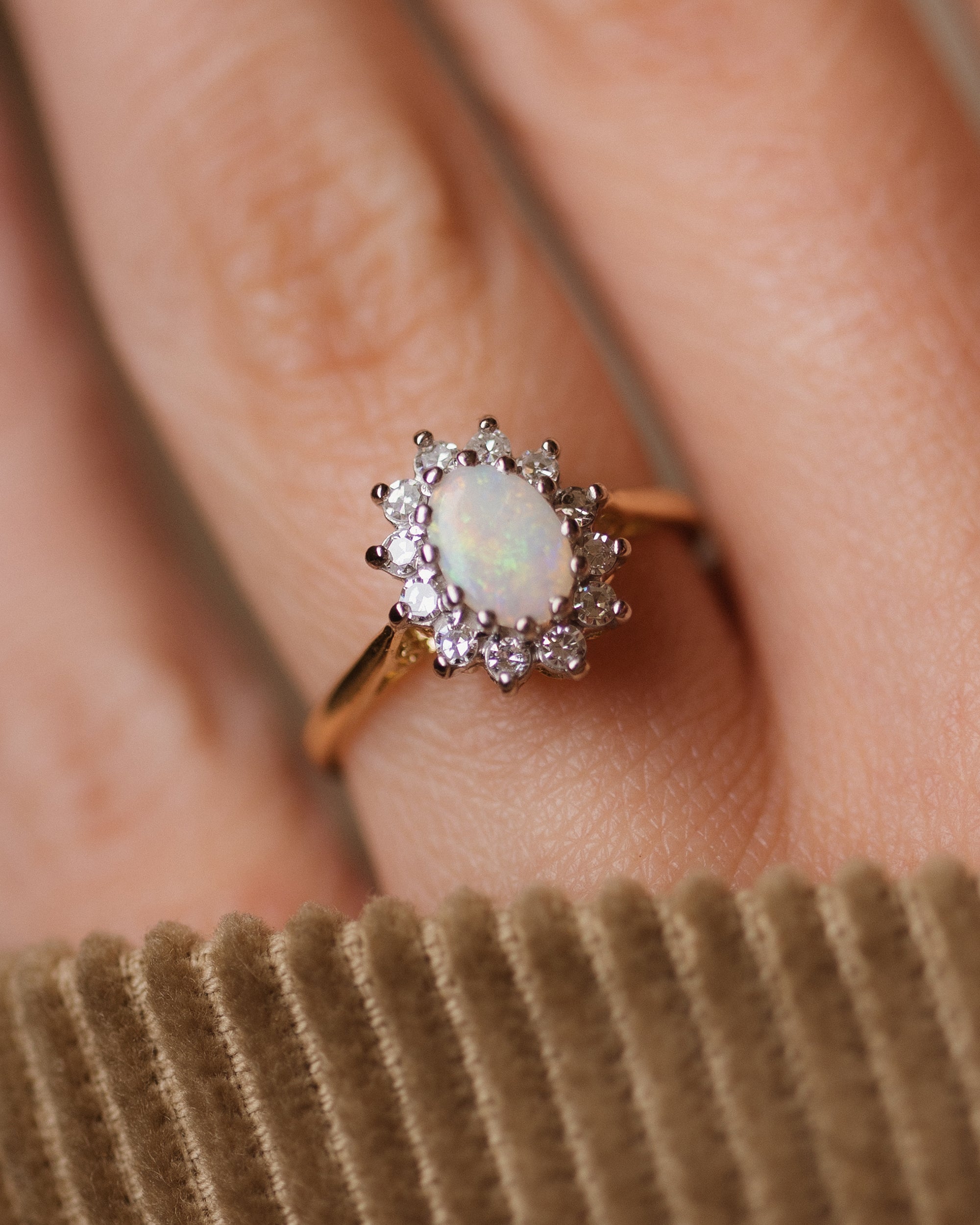 Esmé 1973 Vintage 18ct Gold Opal & Diamond Cluster Ring