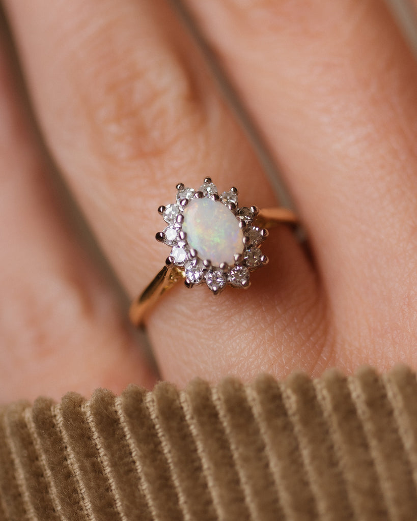 Esmé 1973 Vintage 18ct Gold Opal & Diamond Cluster Ring