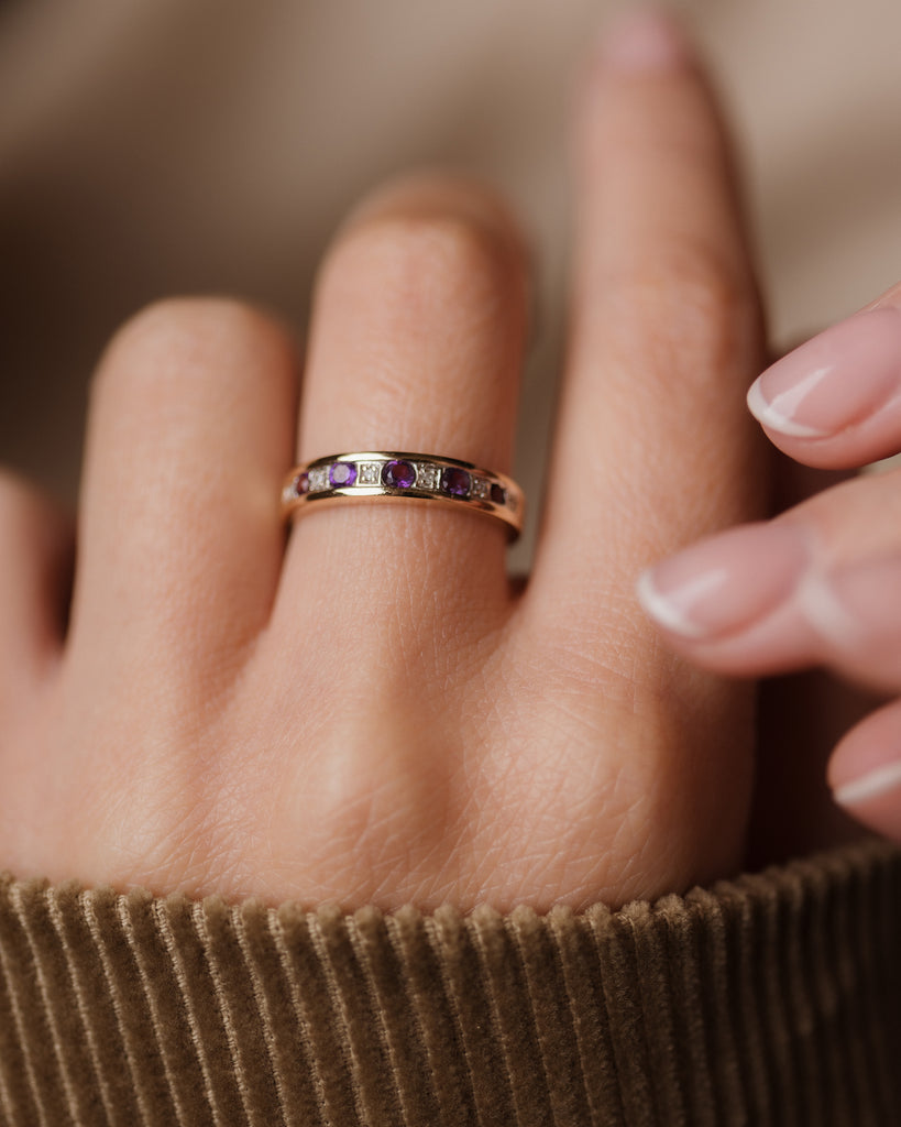 Imogen Vintage 9ct Gold Amethyst & Diamond Half Eternity Ring