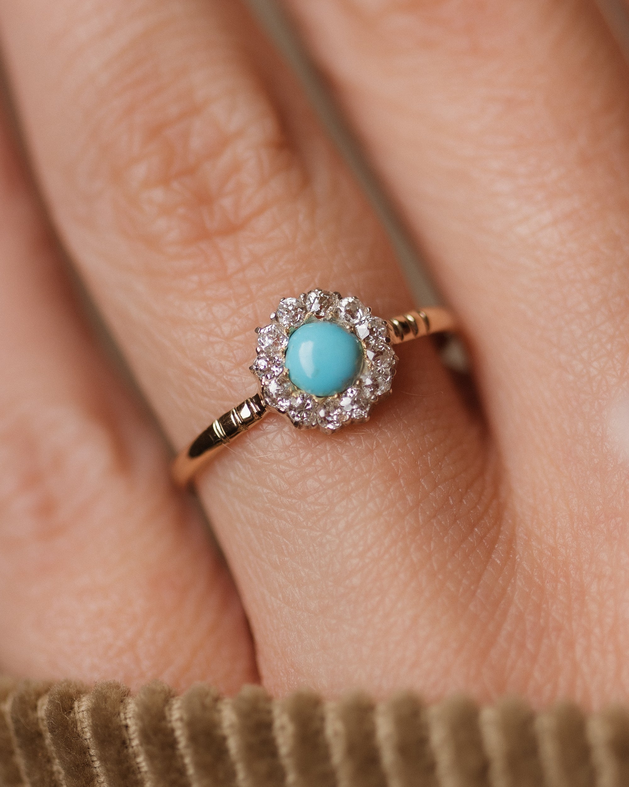 Liliane Antique 9ct Gold Turquoise & Diamond Cluster Ring