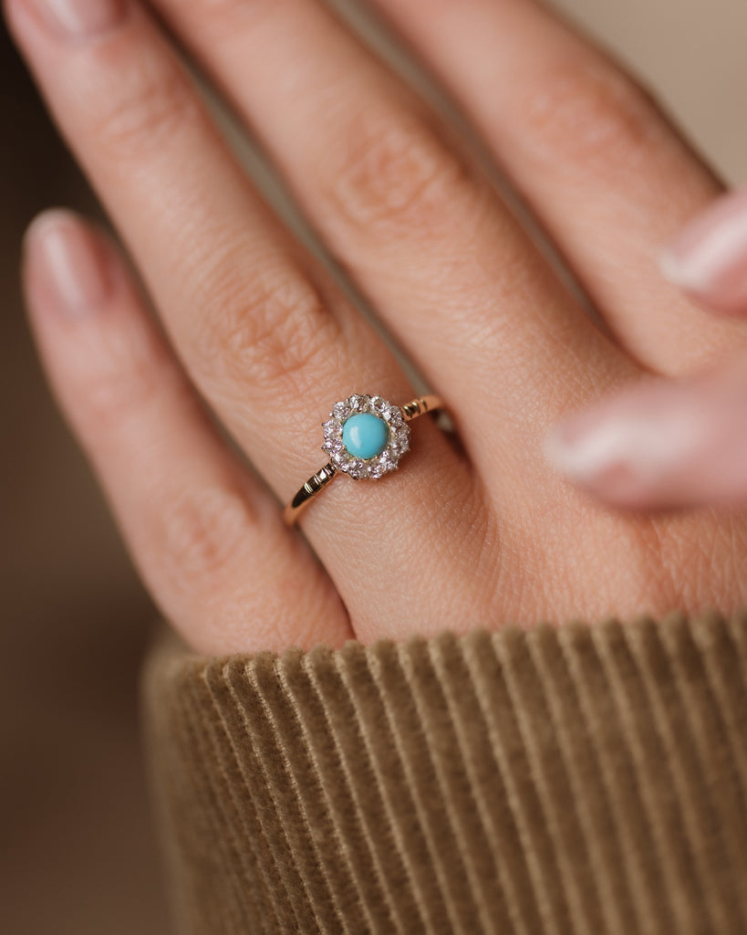 Liliane Antique 9ct Gold Turquoise & Diamond Cluster Ring