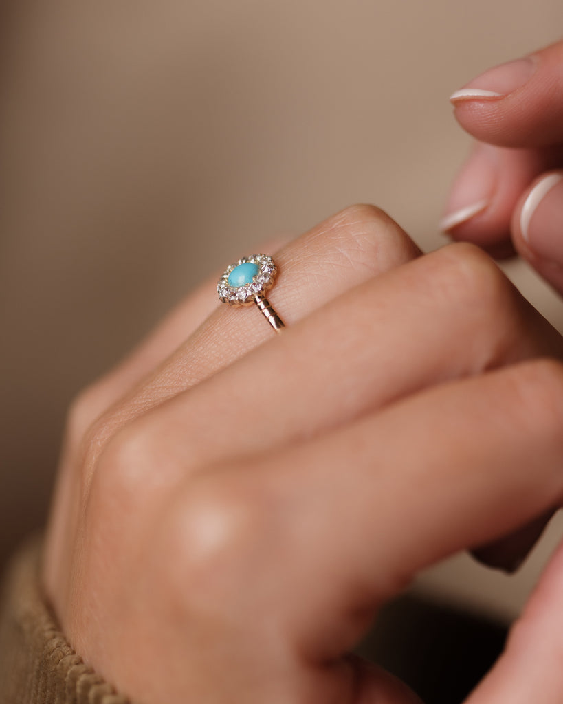 Liliane Antique 9ct Gold Turquoise & Diamond Cluster Ring