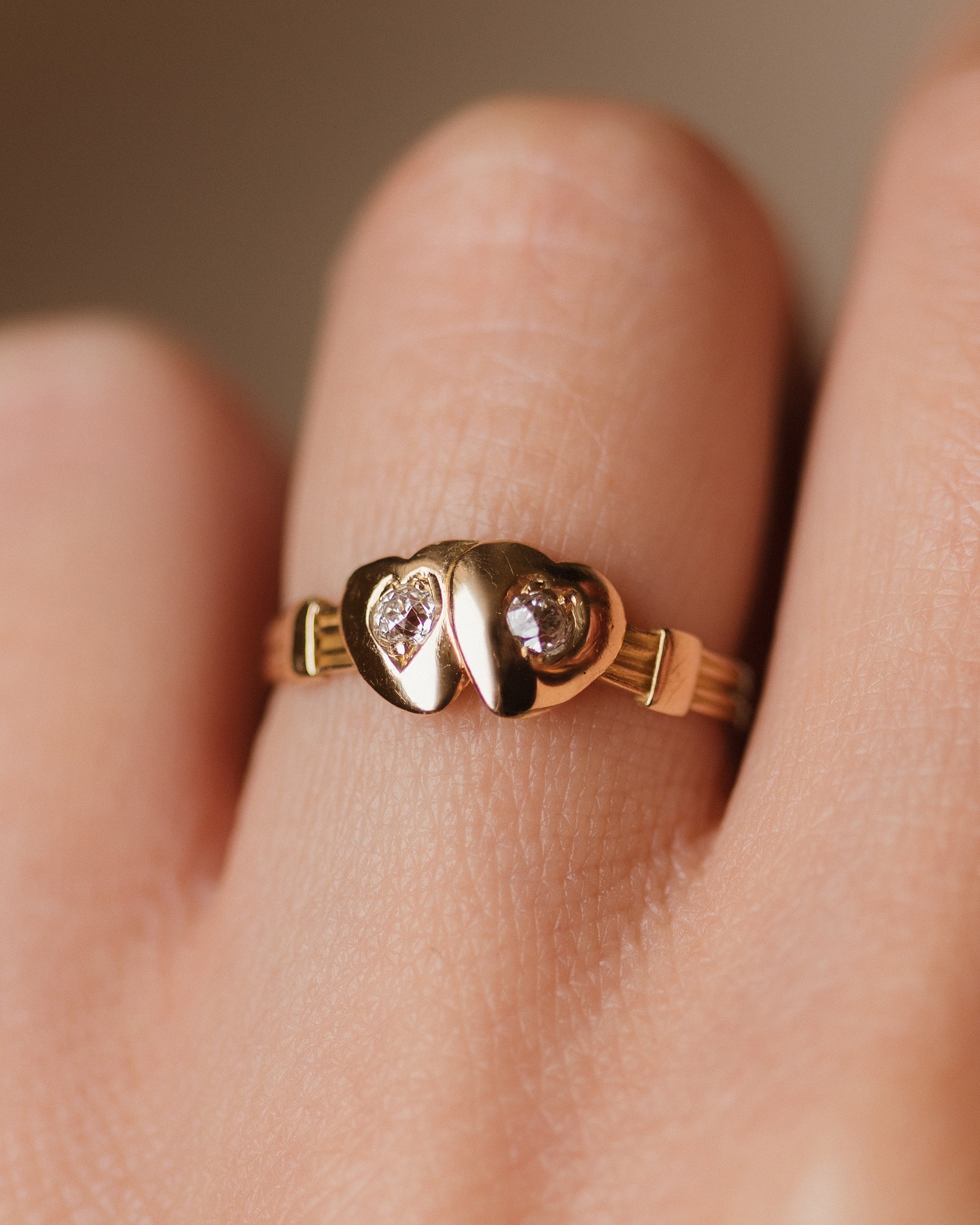 Clothilde 1894 Antique 18ct Gold Diamond Two Hearts Ring