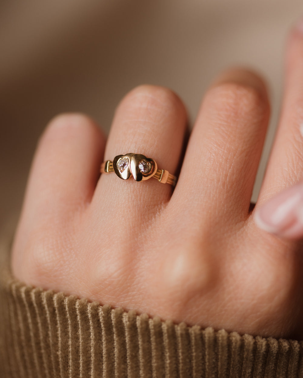 Clothilde 1894 Antique 18ct Gold Diamond Two Hearts Ring